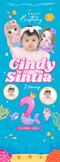 Standing Banner Hari Ulang Tahun Anak Mermaid - Image 1