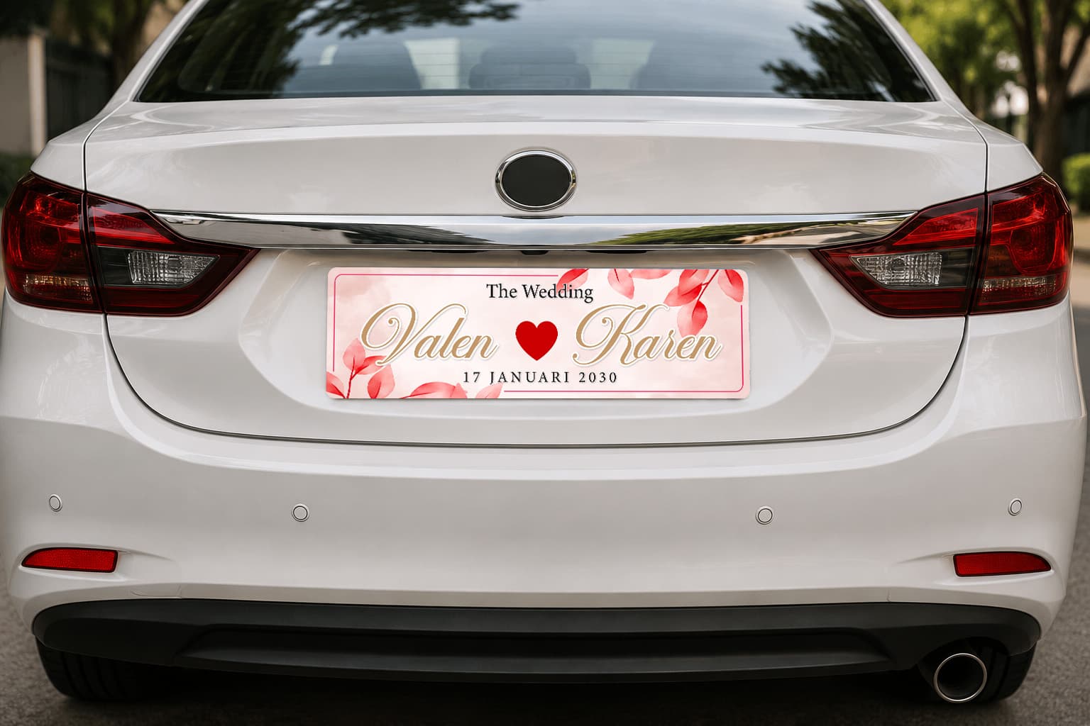 Plat Mobil Wedding Floral Pink Elegan – Dekorasi Mobil Pengantin Romantis