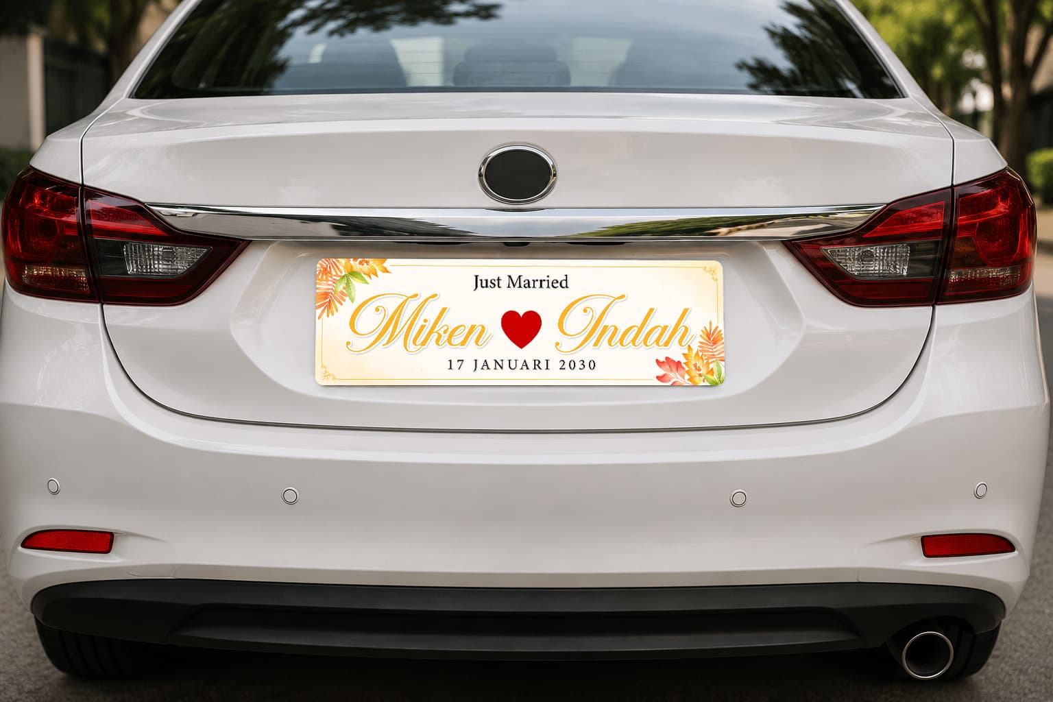 Plat Mobil Wedding Just Married Floral Elegan – Dekorasi Mobil Pengantin Custom