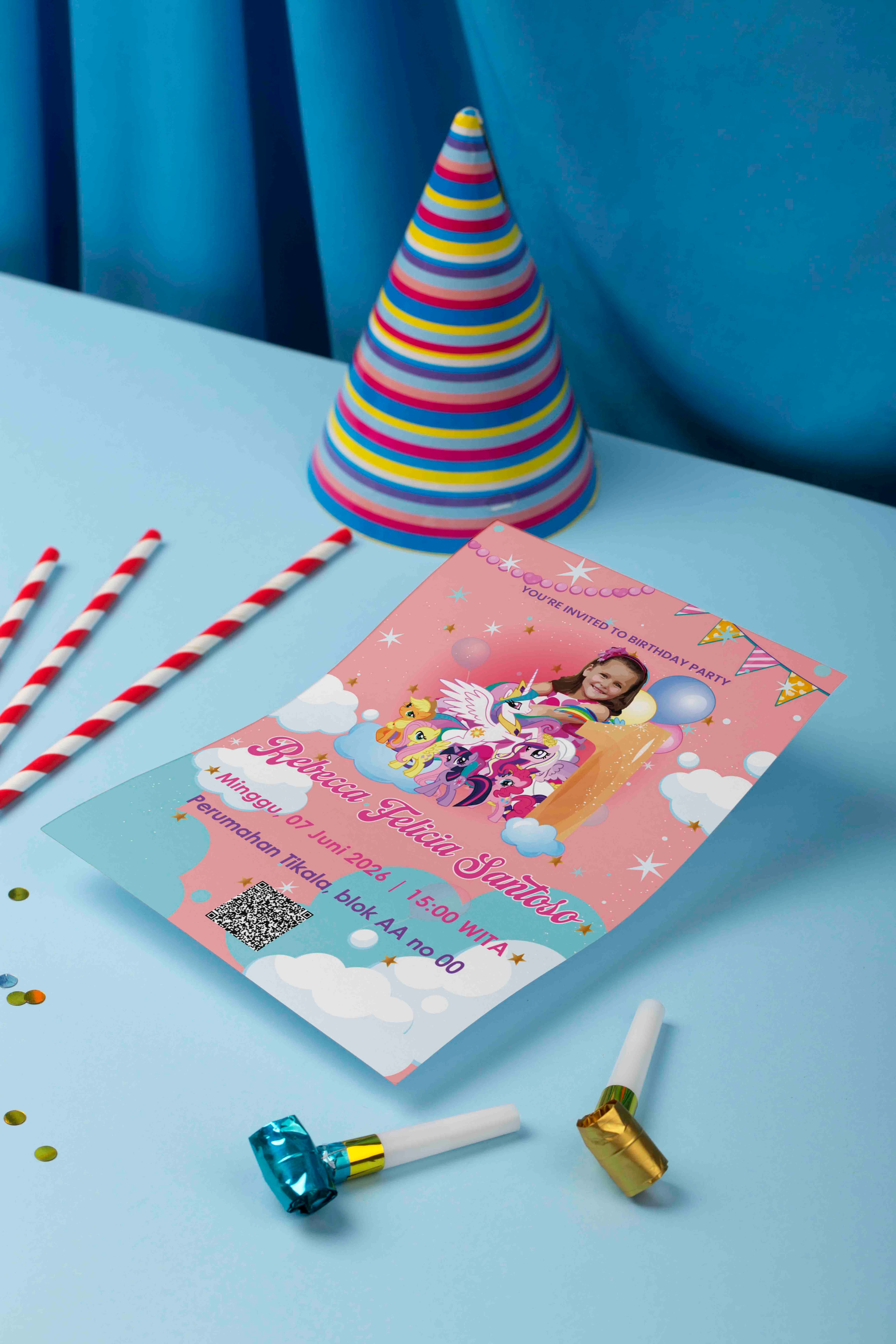 Undangan Ulang Tahun My Little Pony Custom Foto Anak Birthday Invitation Pink Unicorn