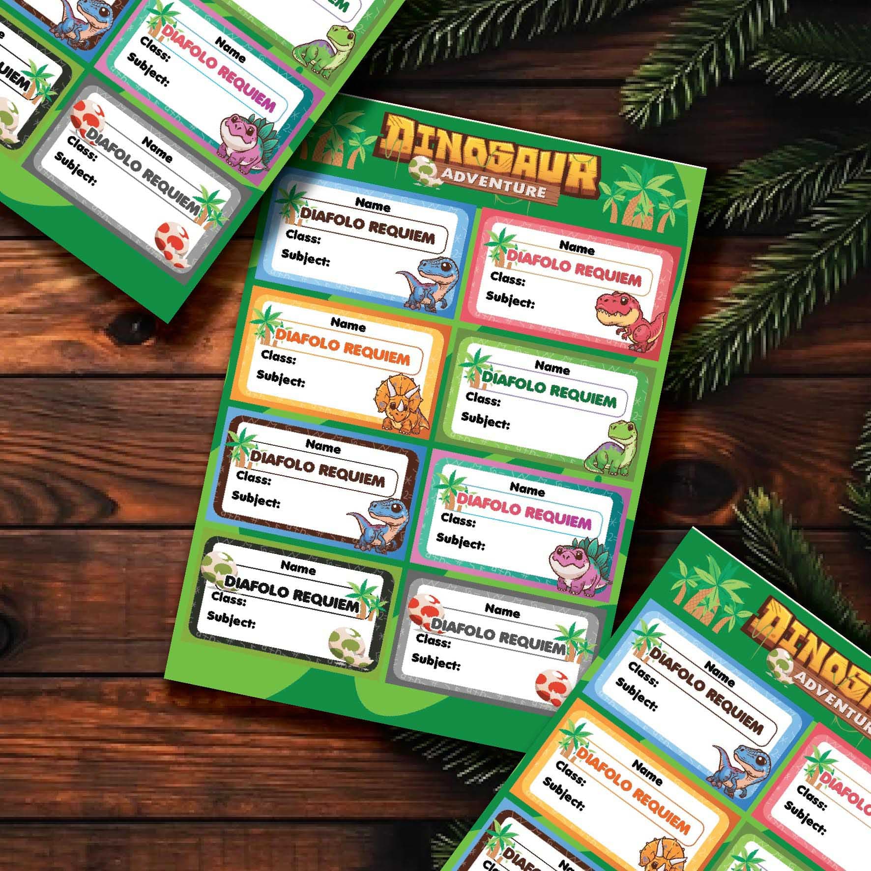 Stiker Label Tema Dinosaur Adventure Custom Nama