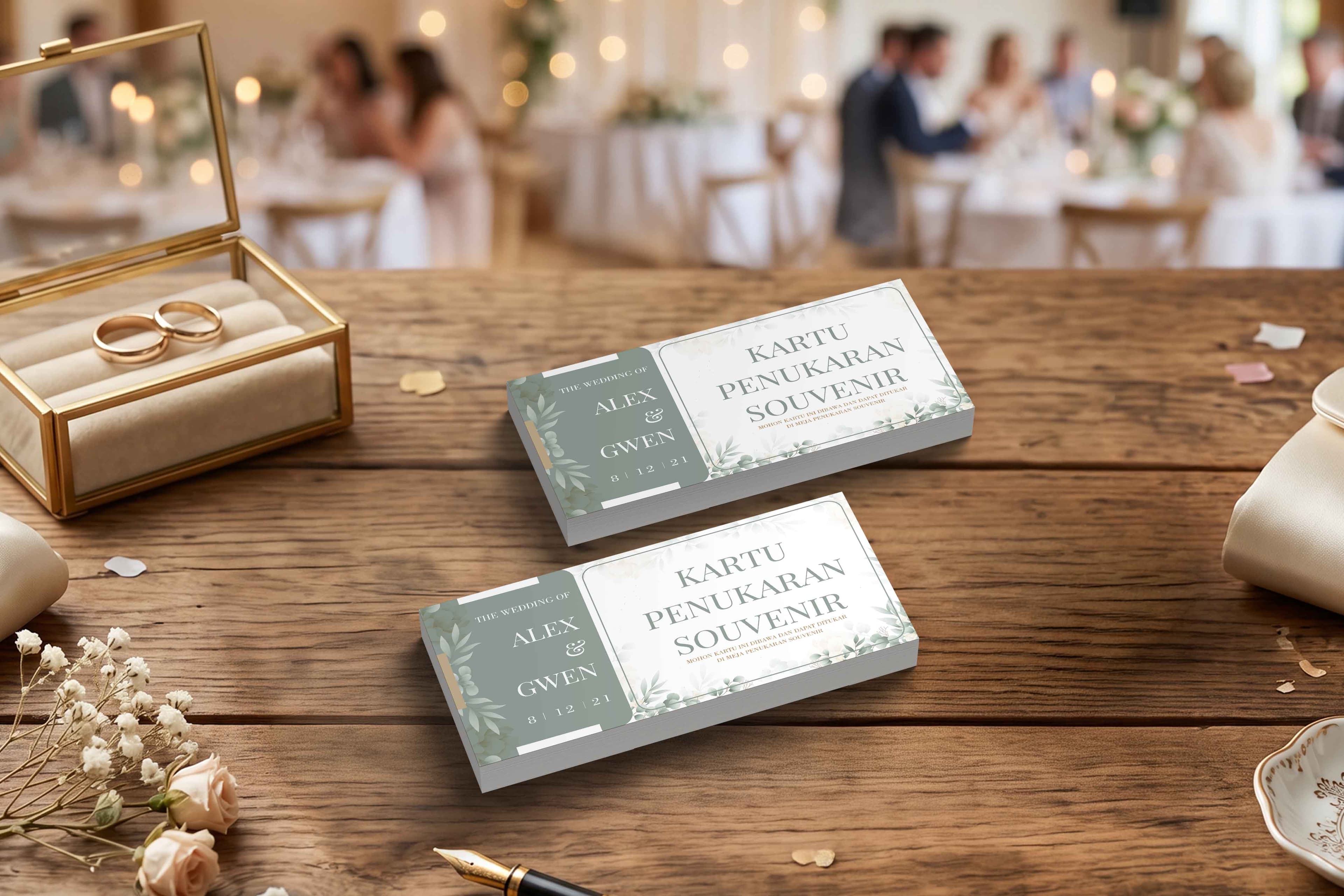Kupon Penukaran Souvenir Acara Wedding Dengan Tema Warna Hijau Tua Putih