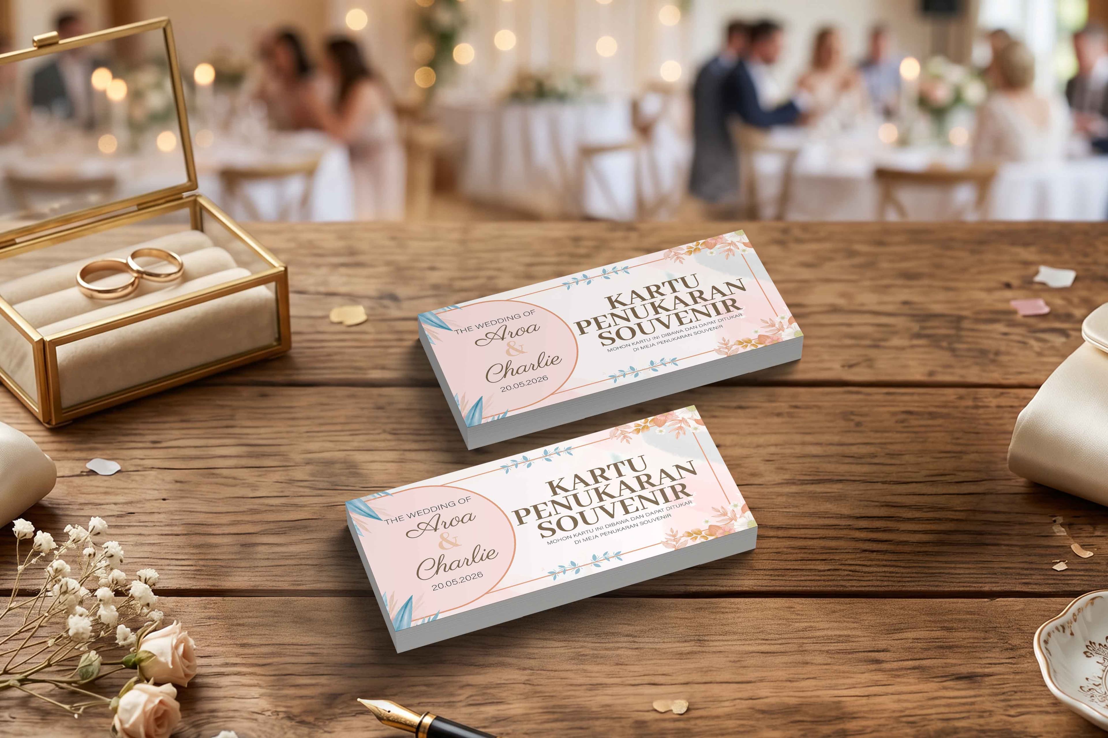 Kupon Penukaran Souvenir Acara Wedding Dengan Tema Warna Pink Soft