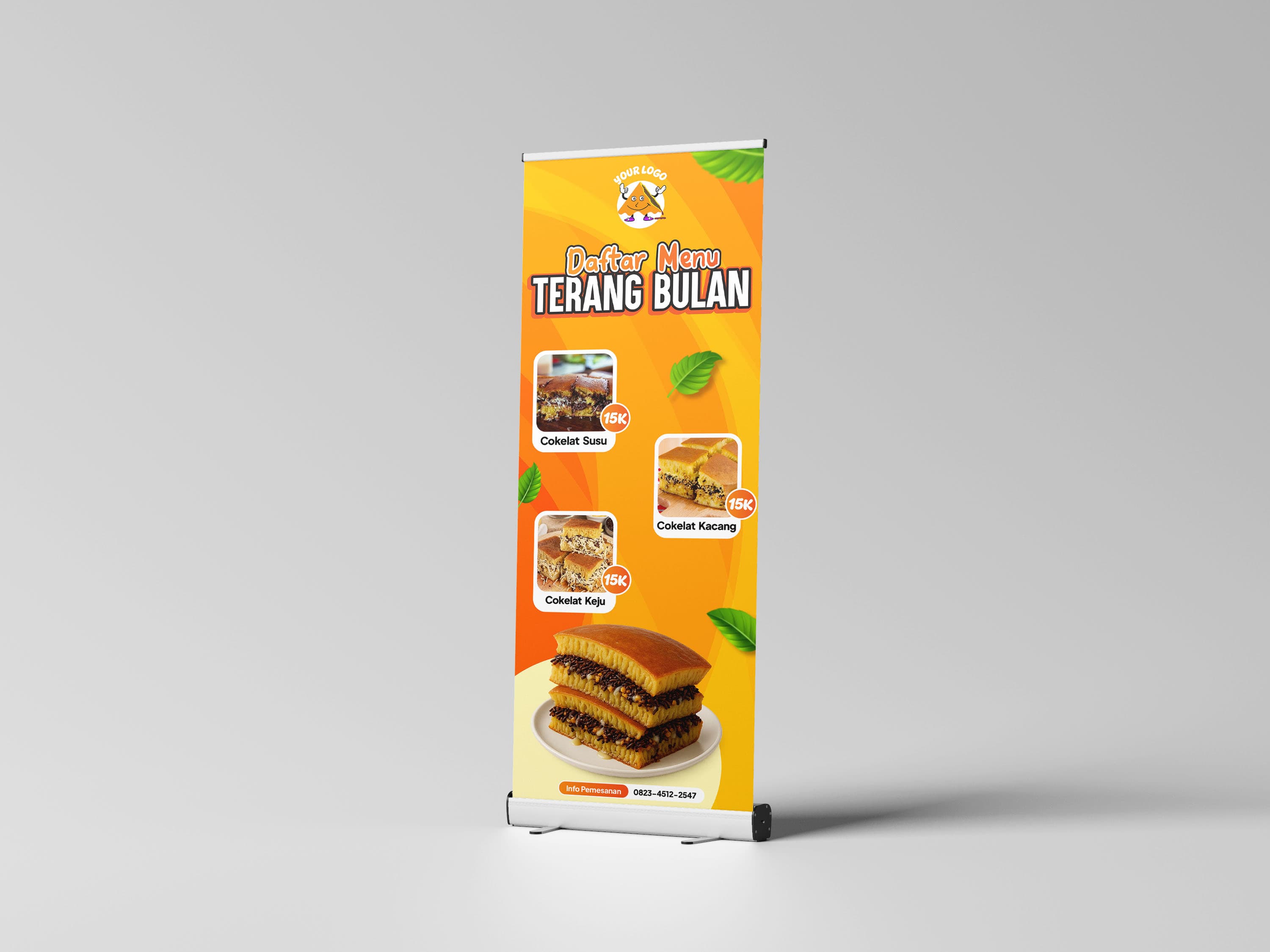 Roll Up Banner Menu Terang Bulan Custom – Banner Promosi Kuliner Modern