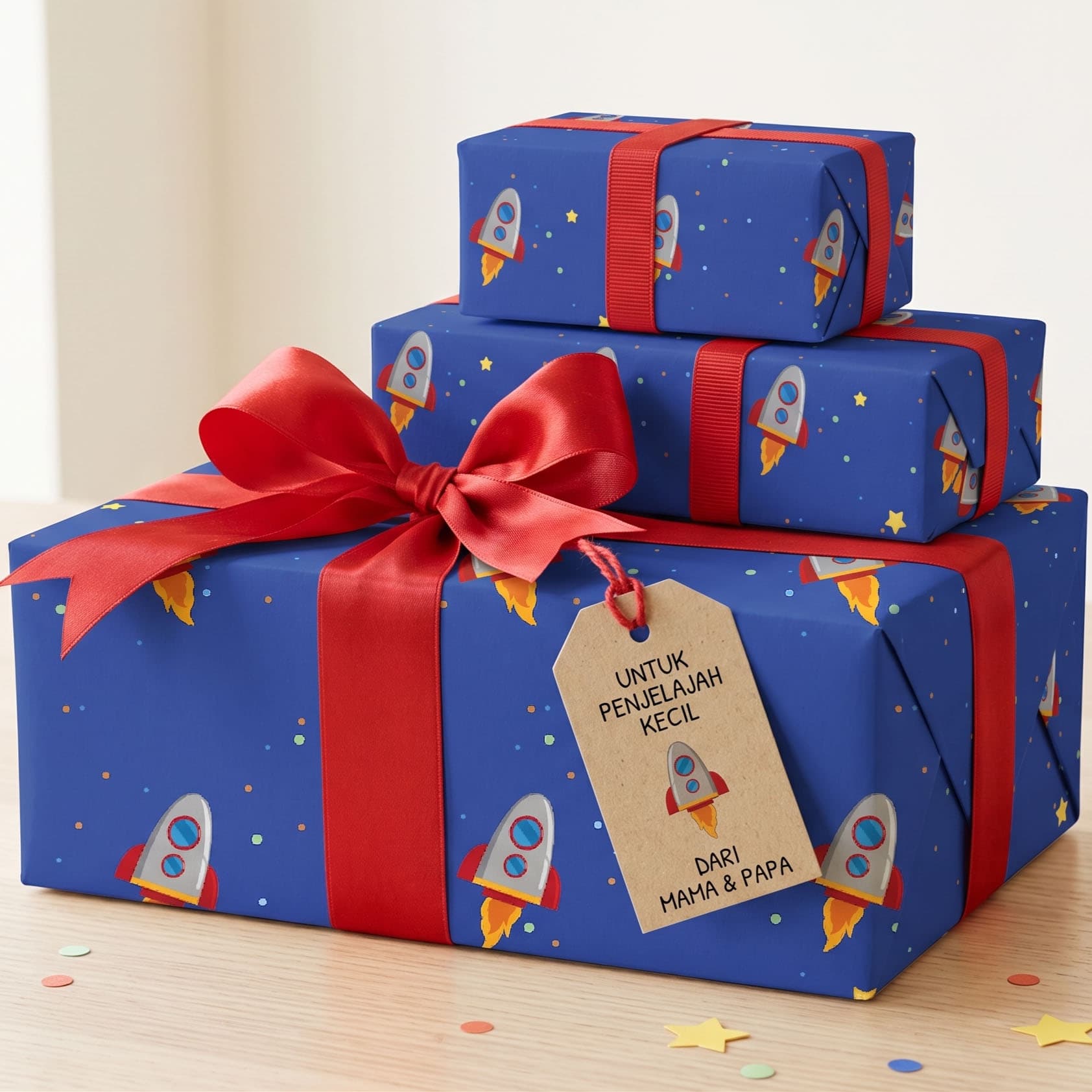 Kertas Kado A3 Tema Roket Biru