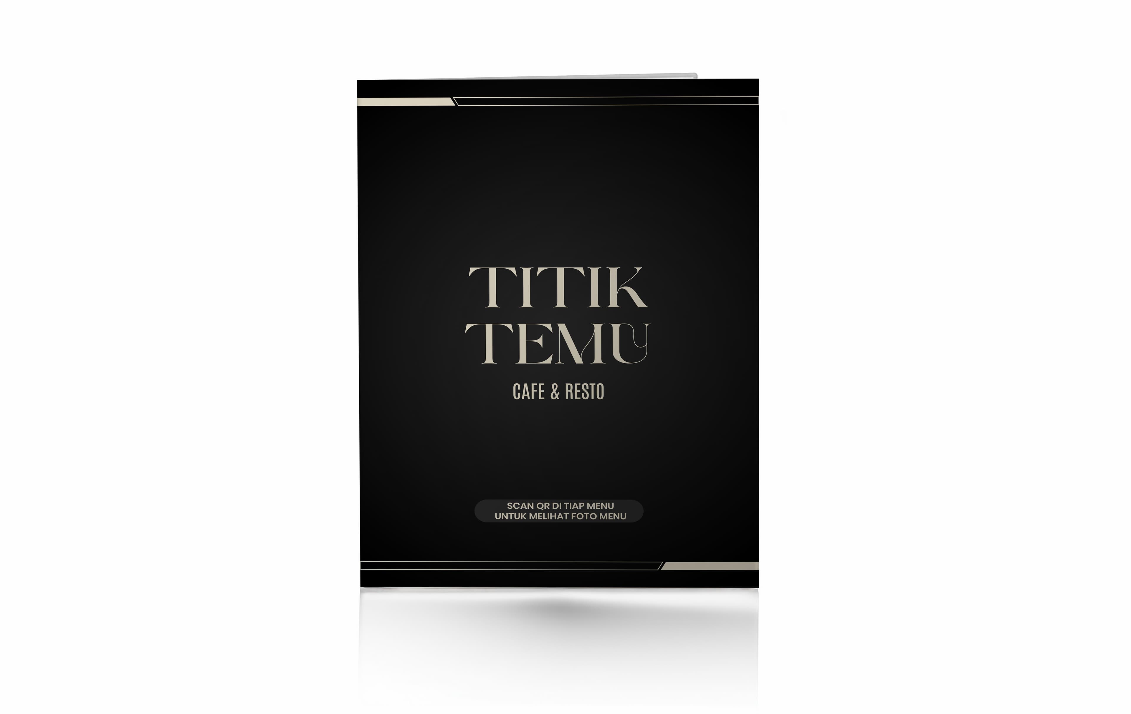 Menu Restorant Hard Cover Lipat 2 Sisi Simple Dengan Warna Krem Hitam