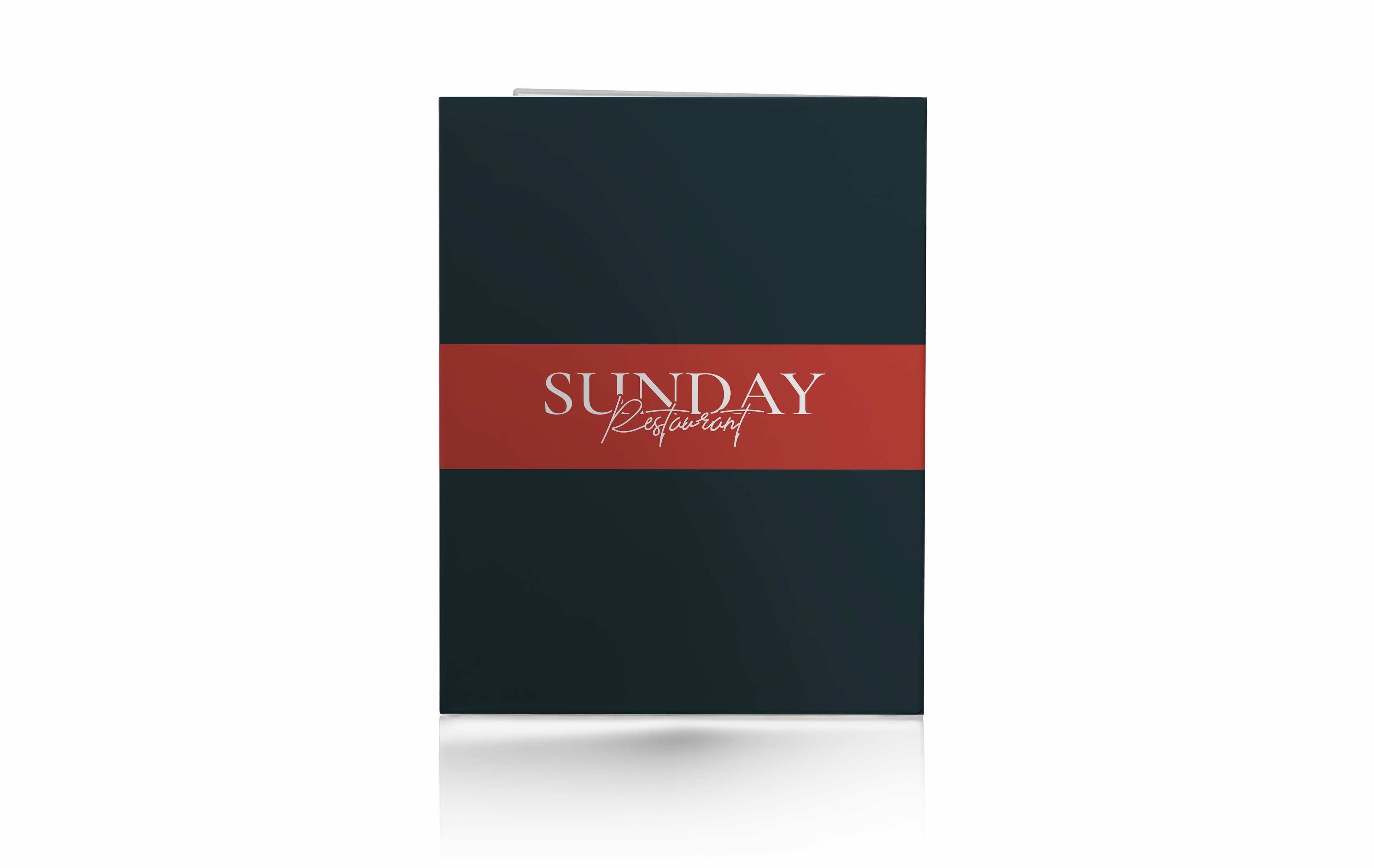 Menu Restorant Hard Cover Lipat 2 Sisi Simple Dengan Warna Dominan Biru Tua