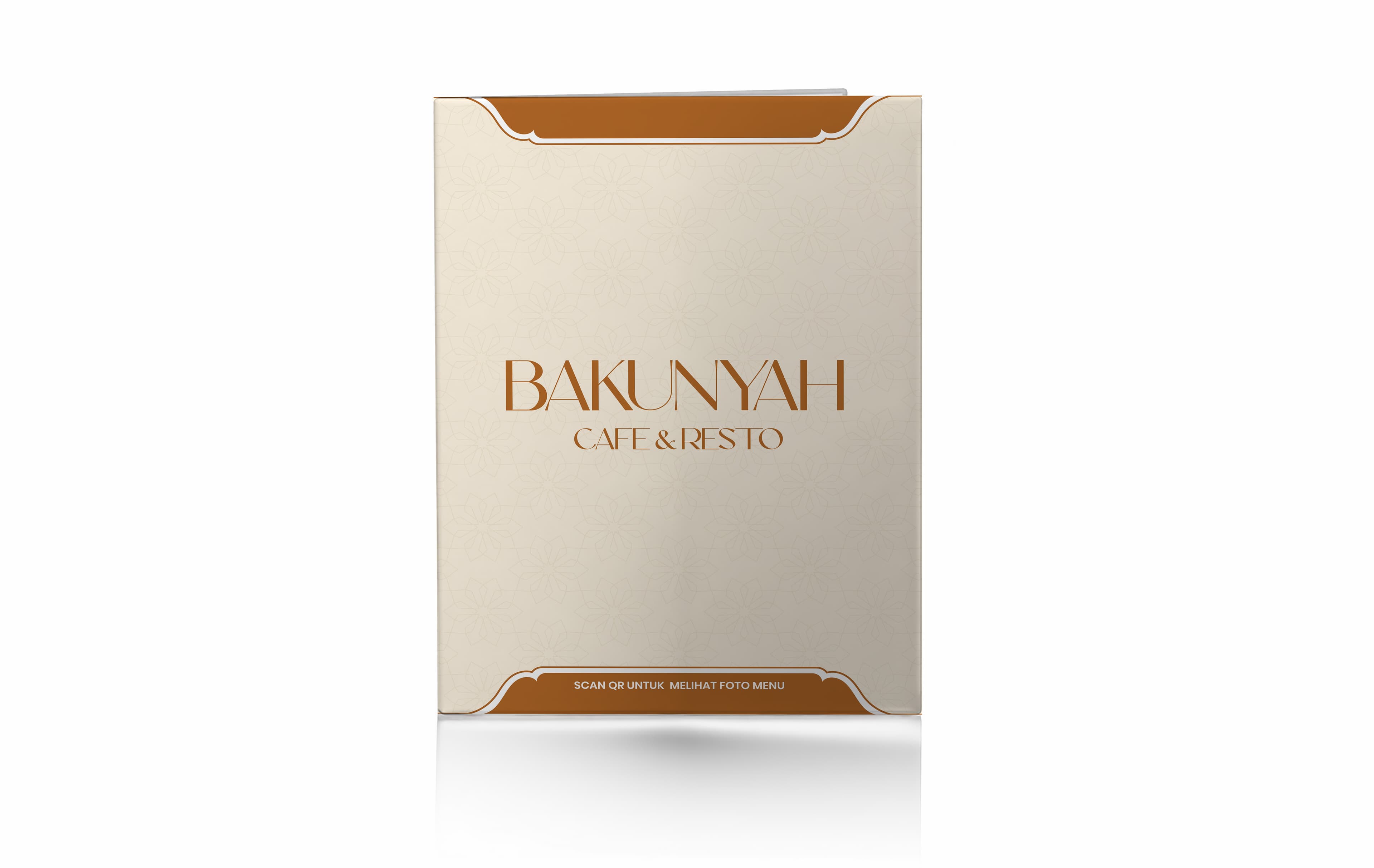 Menu Restorant Hard Cover Lipat 2 Sisi Simple Dengan Warna Dominan Krem Coklat