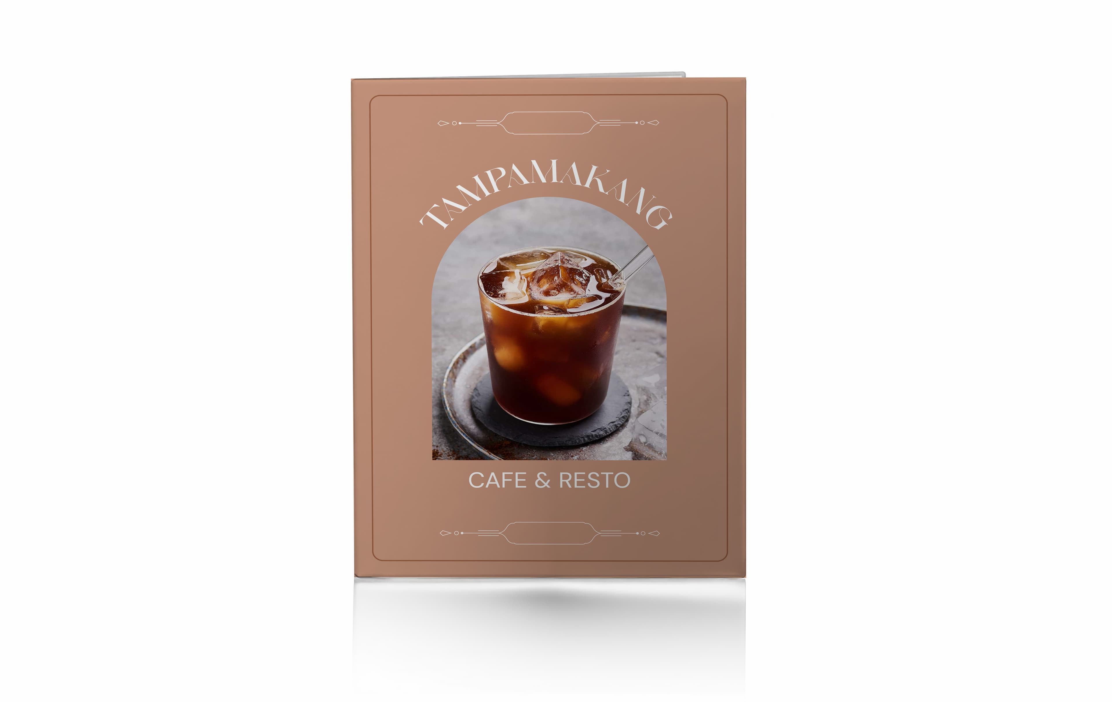 Menu Restorant Hard Cover Lipat 2 Sisi Simple Dengan Warna Dominan Coklat Muda