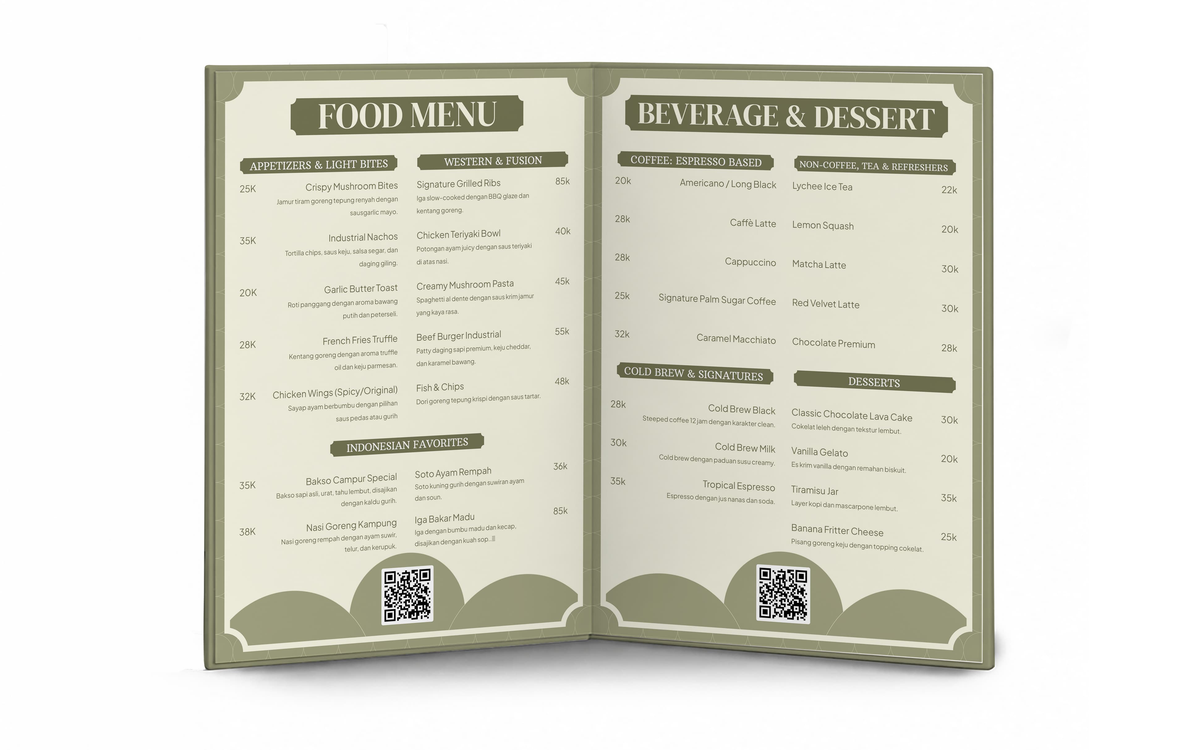 Menu Restorant Hard Cover Lipat 2 Sisi Simple Dengan Warna Dominan Hijau Muda - Back