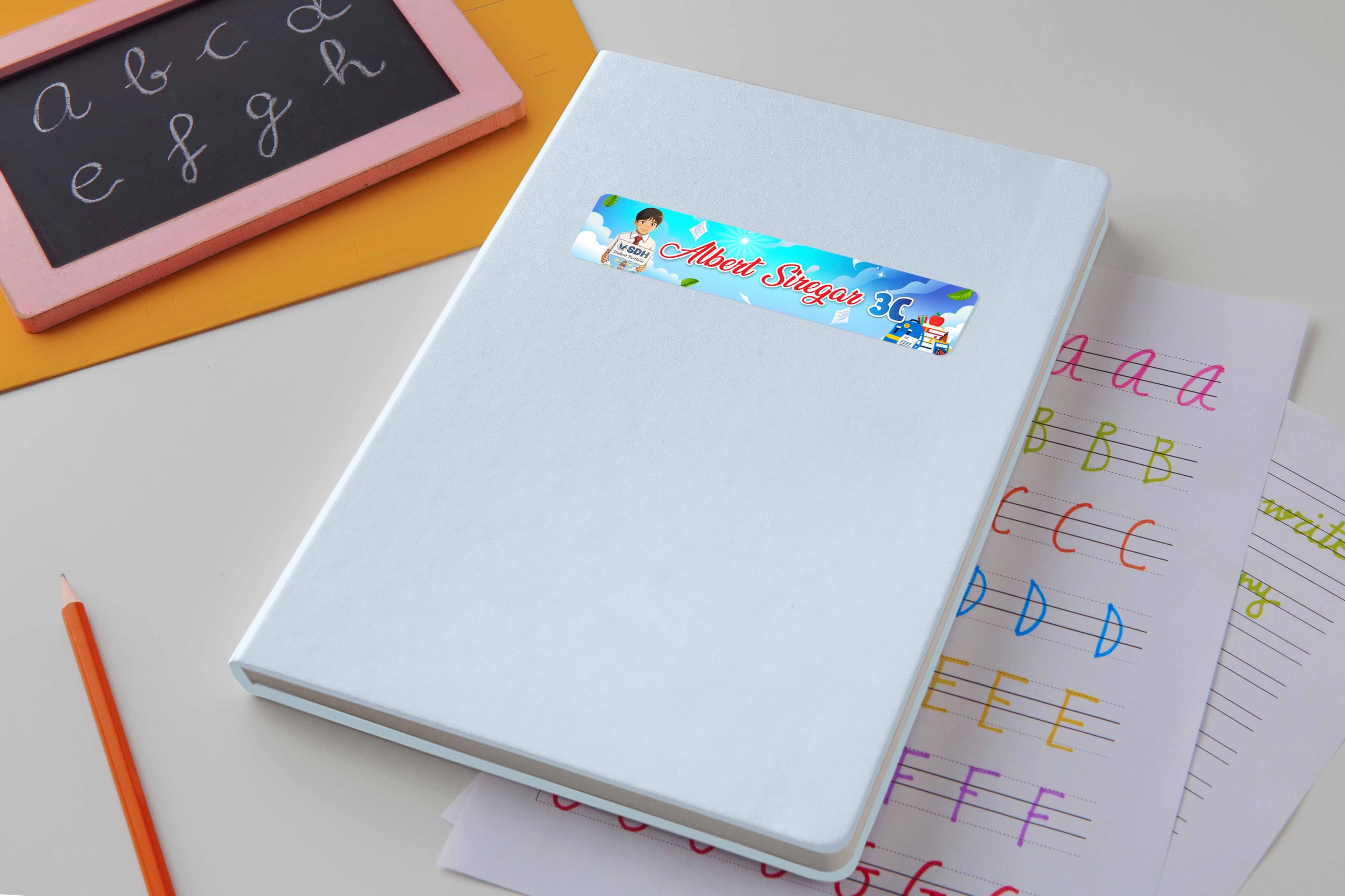 Sticker Label Nama Sekolah Custom Tema Anak – Label Nama Buku & Alat Tulis Tahan Air dengan Desain Kartun Lucu