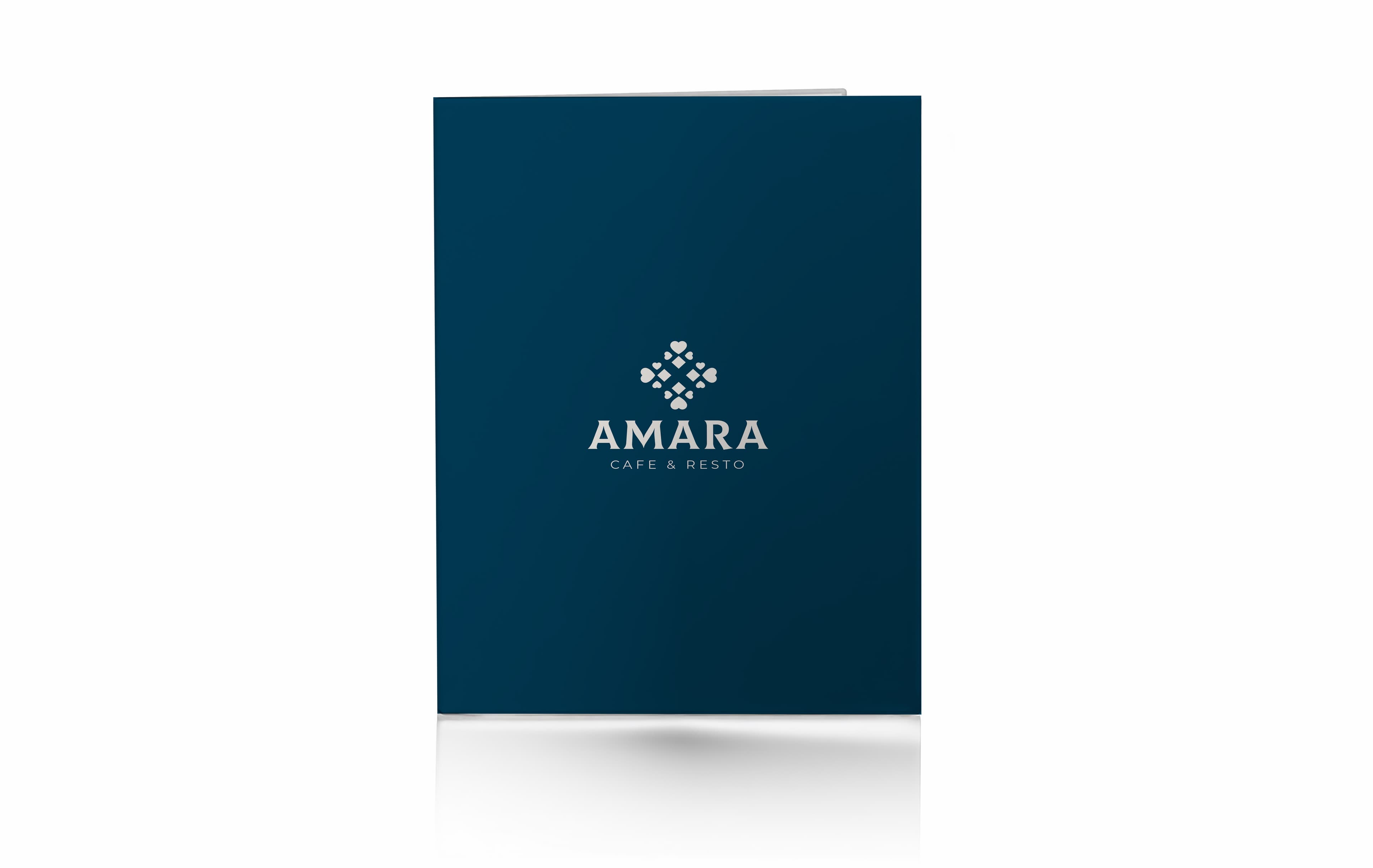 Buku Menu Restorant Hard Cover Lipat 2 Sisi Simple Dengan Warna Biru Putih