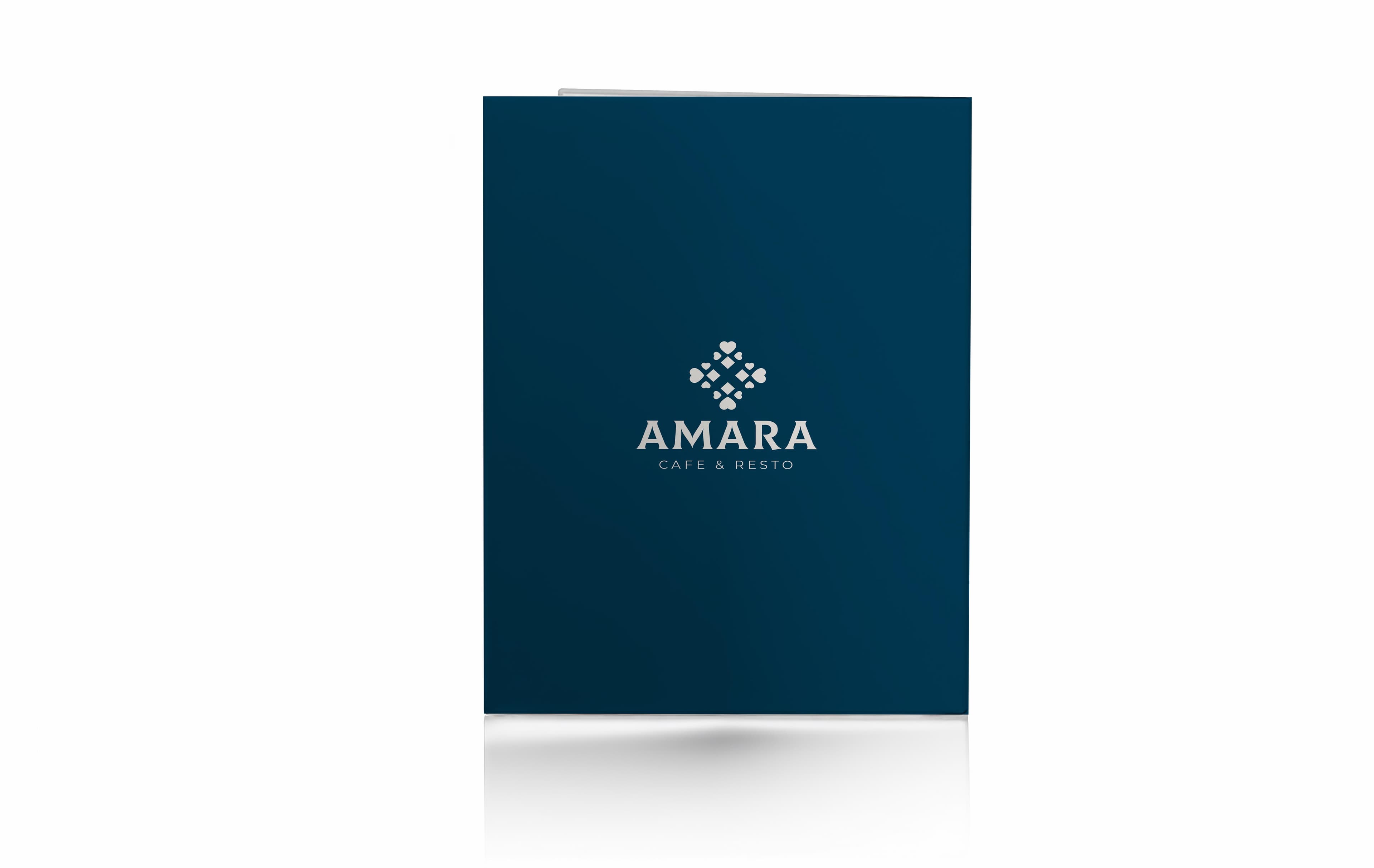 Buku Menu Restorant Hard Cover Lipat 2 Sisi Simple Dengan Warna Biru Putih