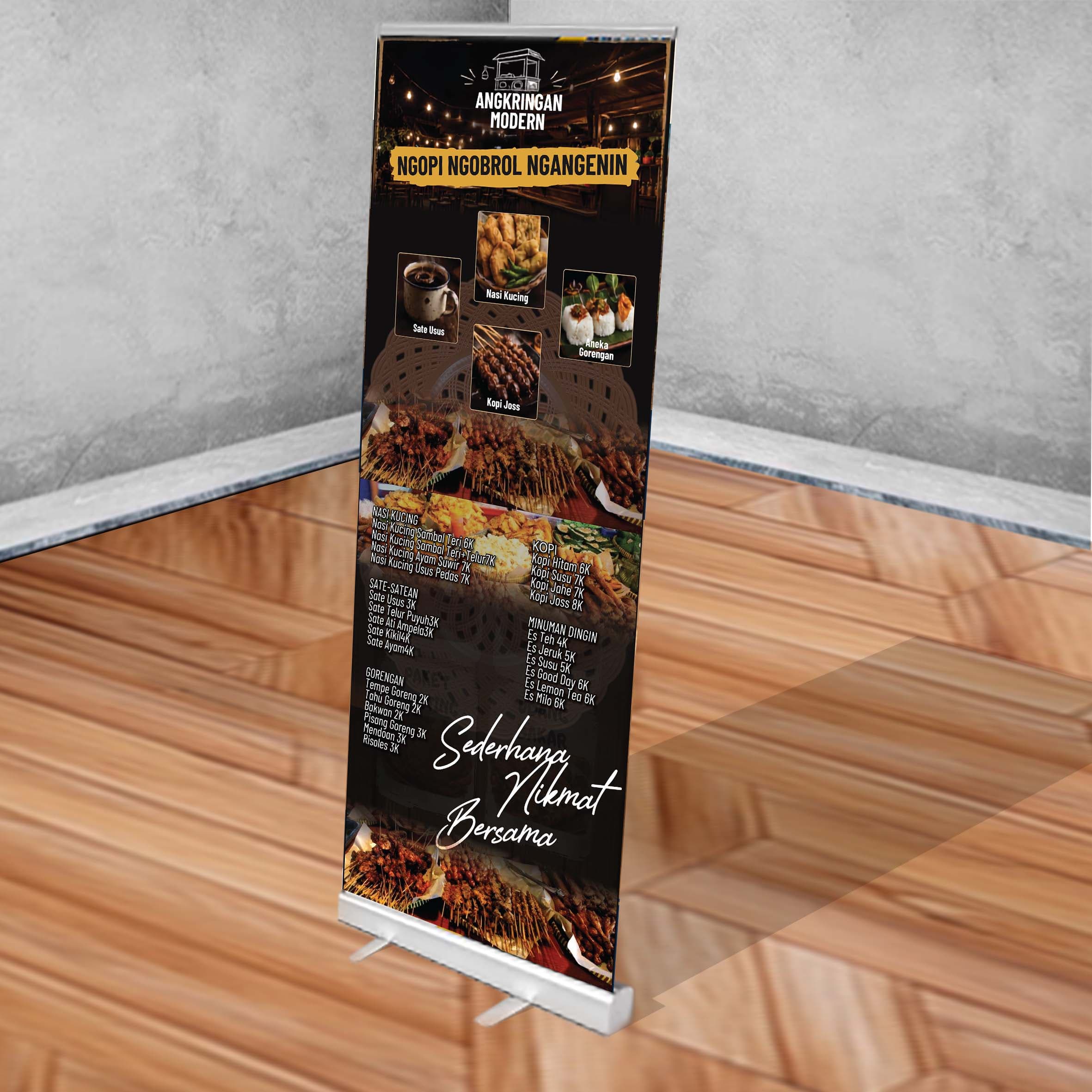 Roll up Banner UMKM Tema Angkringan Moderen Hitam Keren