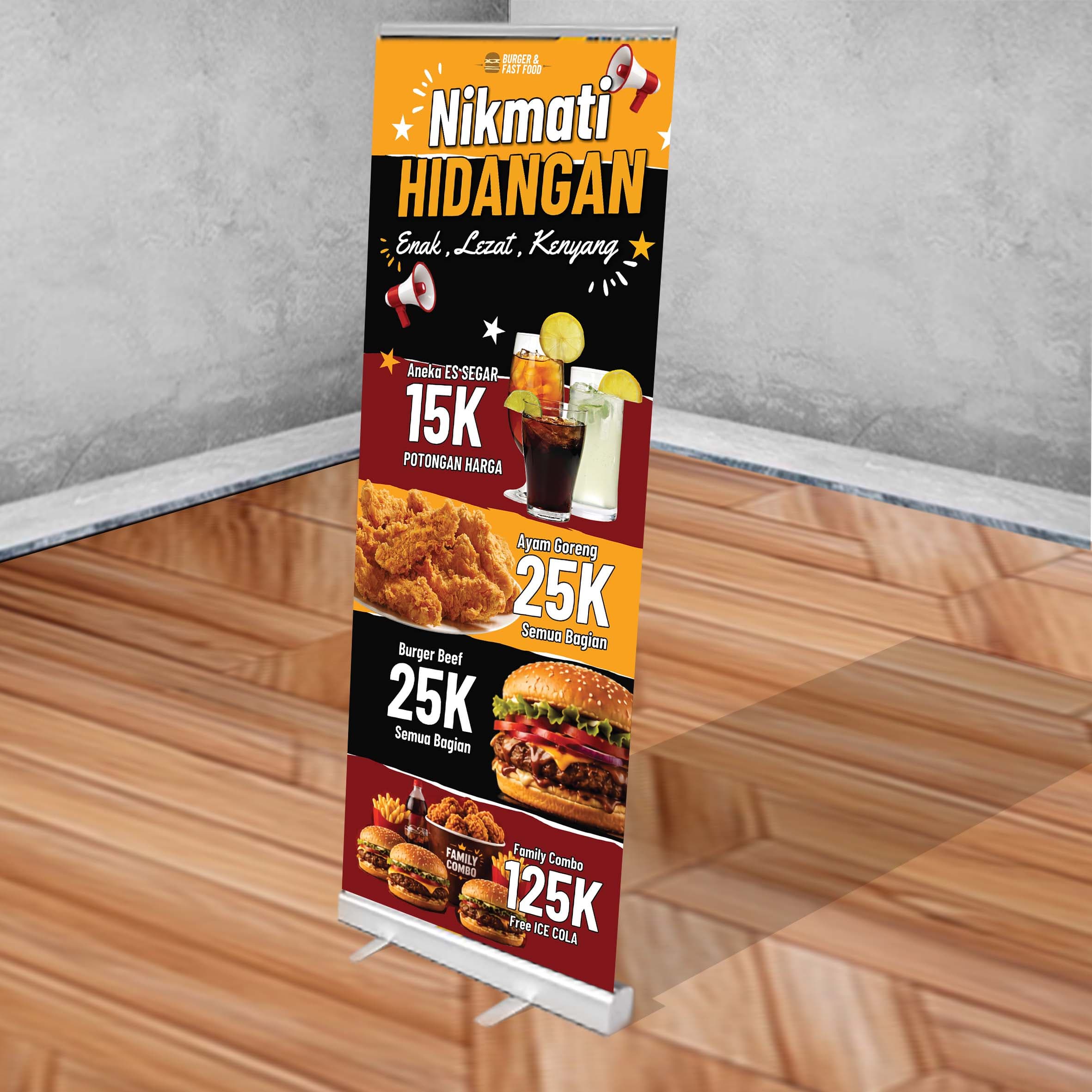 Roll up Banner UMKM Tema Burger dan Ayam Krispi