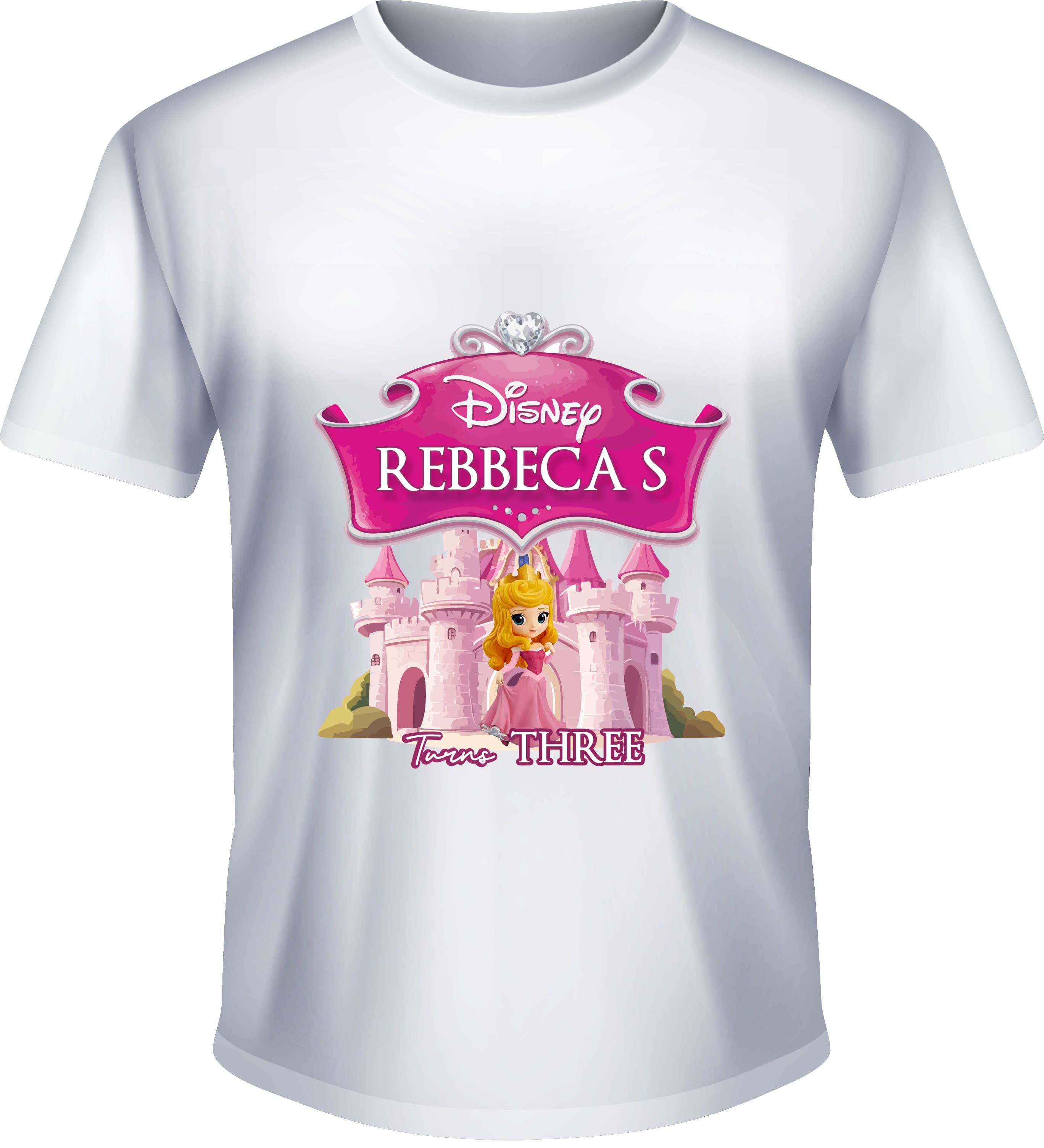 Kaos Ulang Tahun Custom Anak Tema Princess Castle Pink