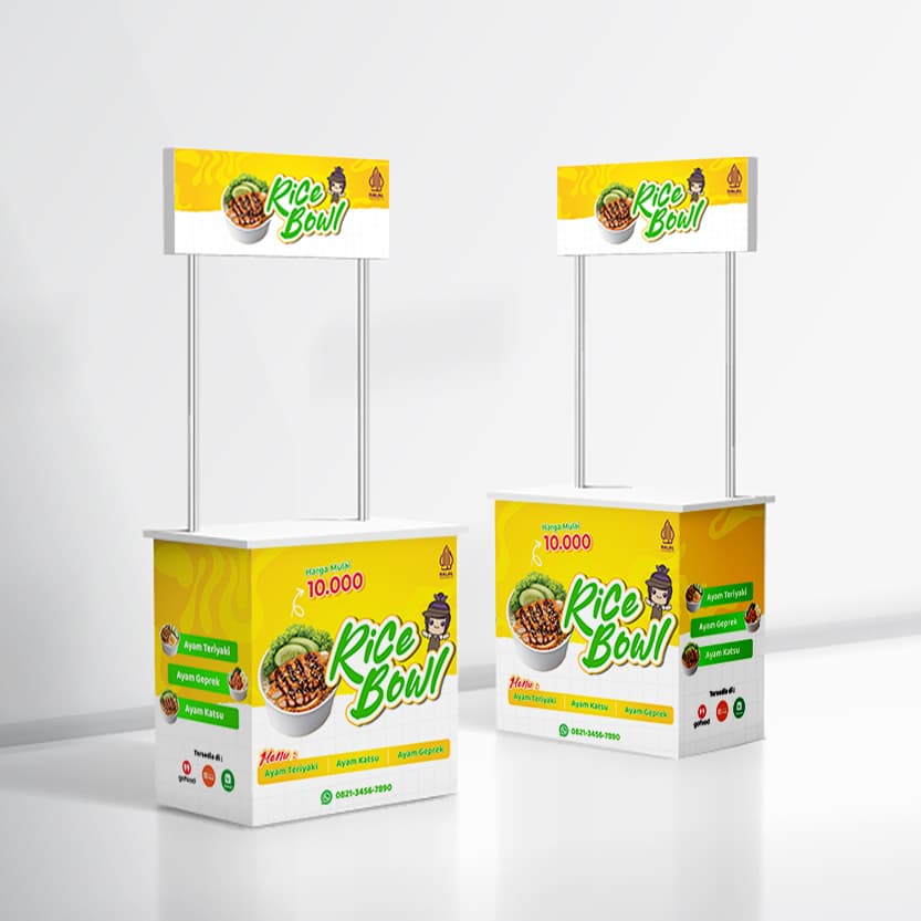 Event Desk Rice Bowl Premium – Meja Booth Promosi Portable untuk Rice Bowl, Kuliner, UMKM, Pameran & Bazaar