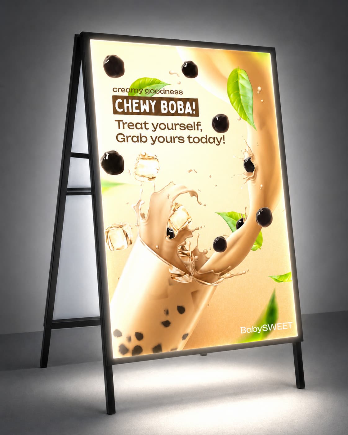 Floor Stand Light Box Minuman Boba Custom untuk Promosi Cafe dan Usaha Minuman