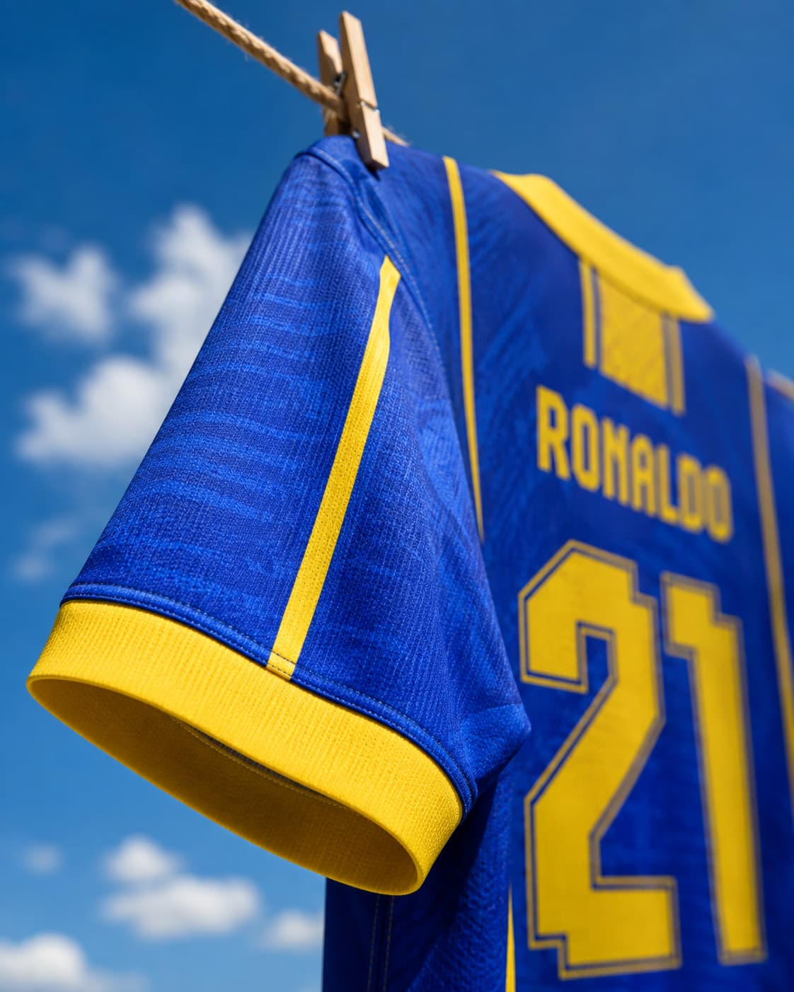 Jersey Sepak Bola & Futsal Retro Warna Biru Kuning – Motif Etnik Minahasa