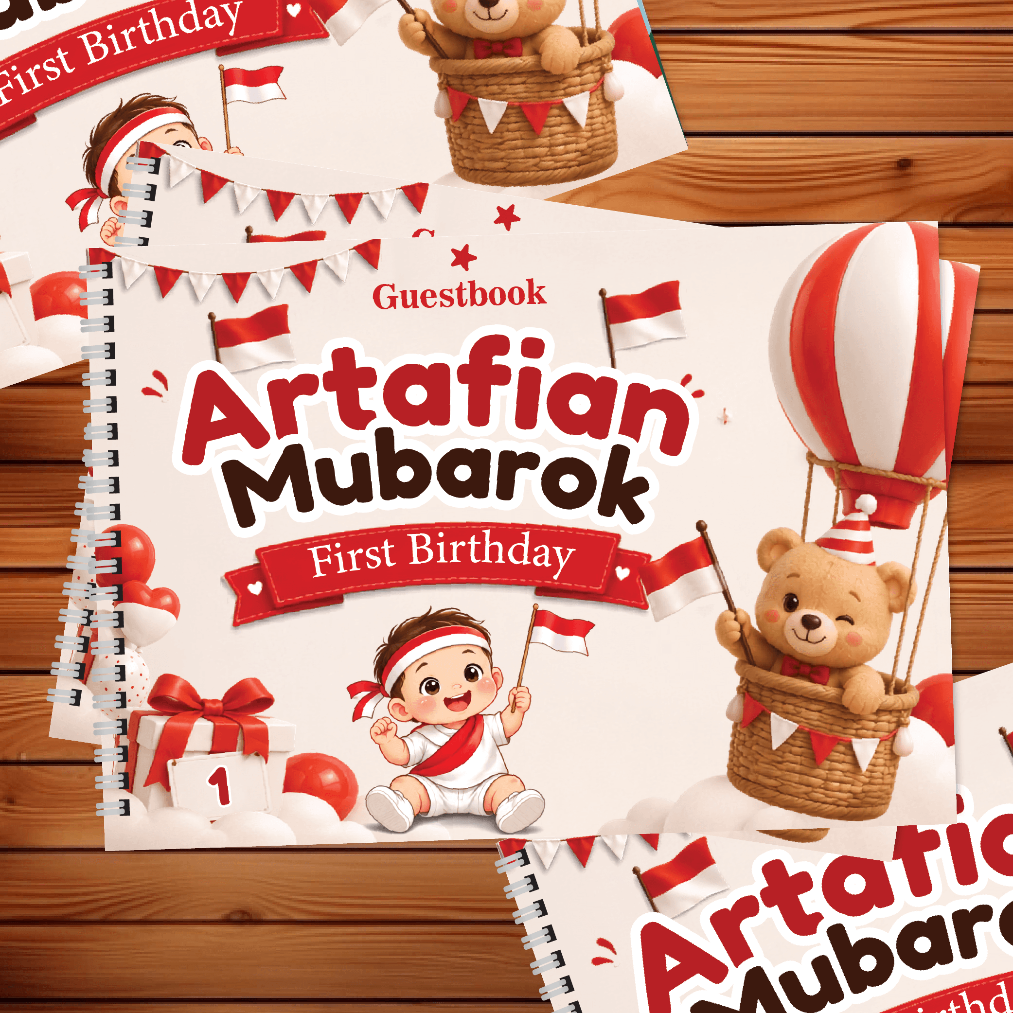 Buku Tamu Ulang Tema Merah Putih Teddy Bear