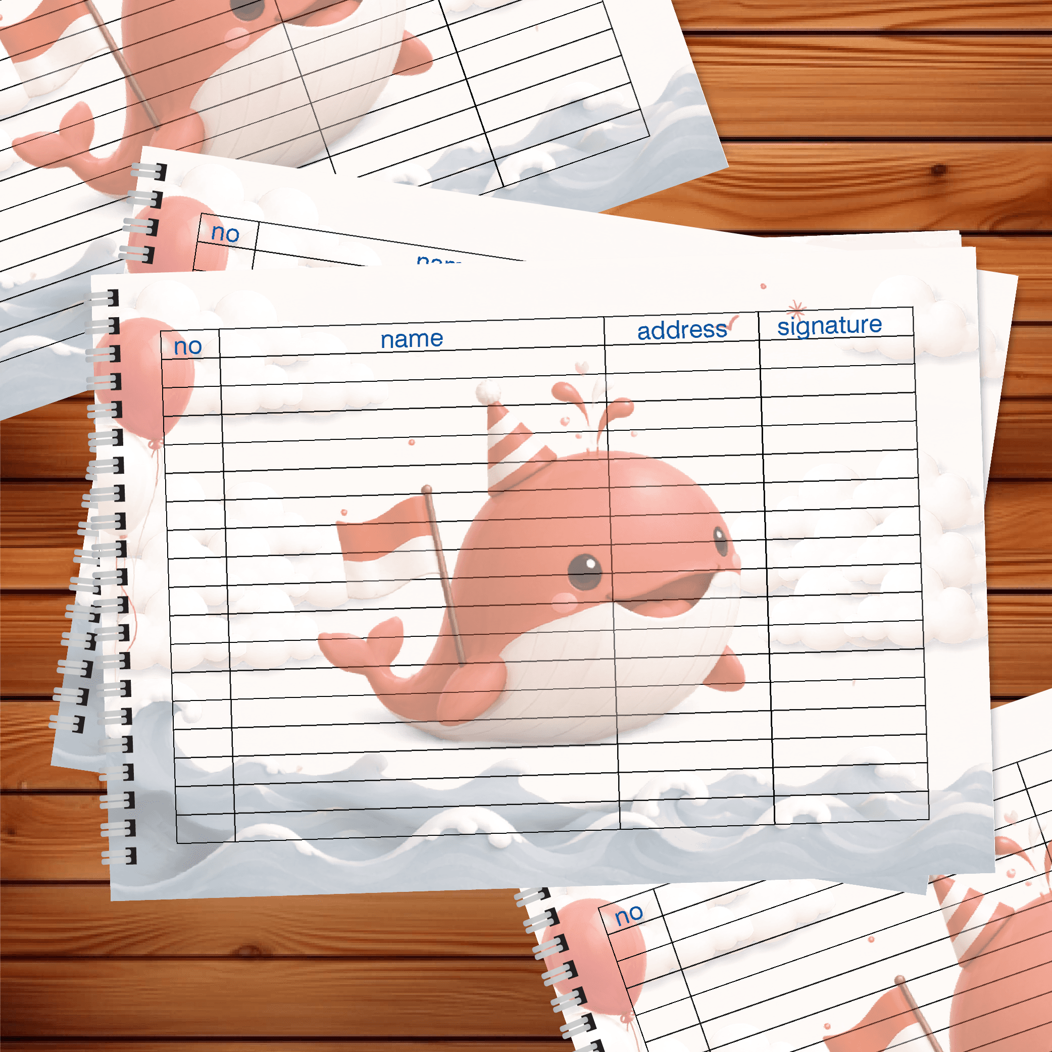 Buku Tamu Ulang Tema Ikan Paus Lucu Merah Putih