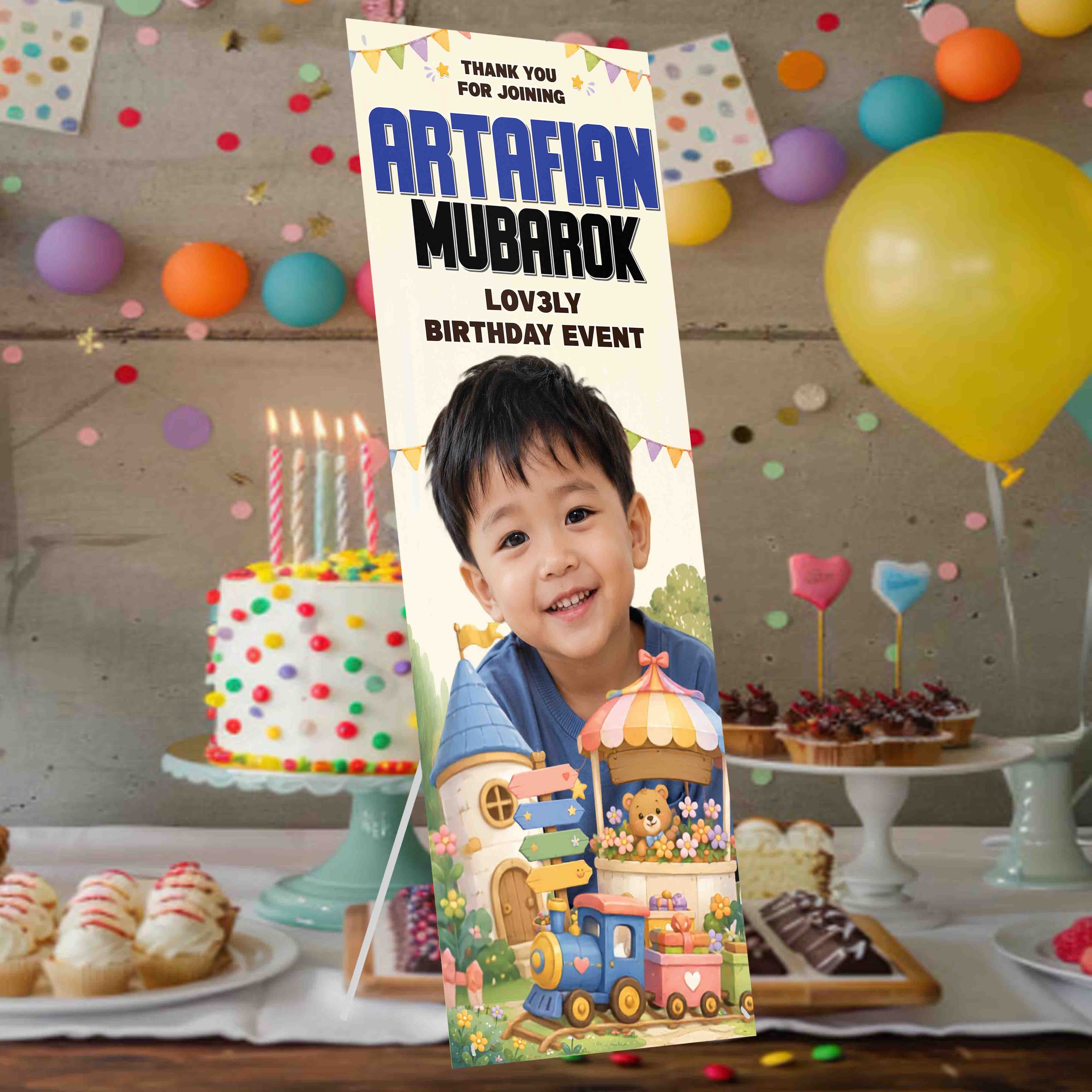Banner Ulang Tahun Tema Taman Bermain Kereta Api