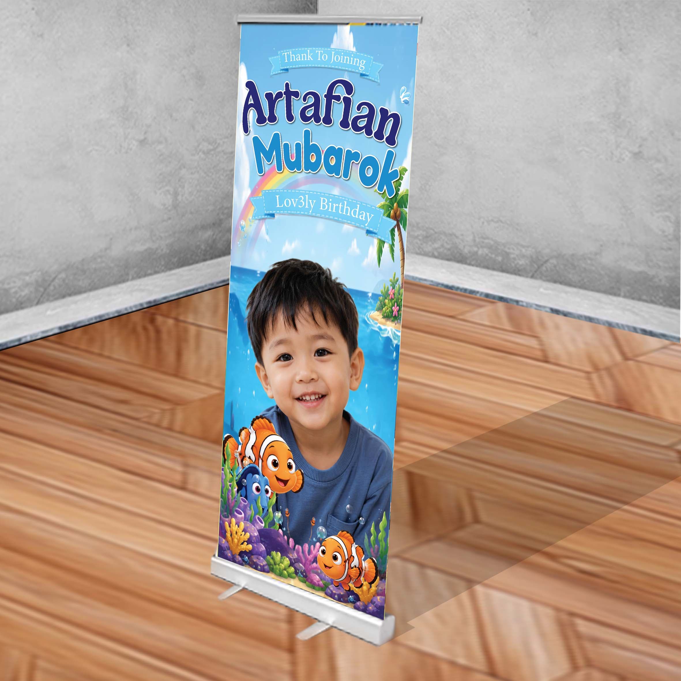 Roll Up Banner Ulang Tahun Tema Pantai Musim Panas Ikan Nemo