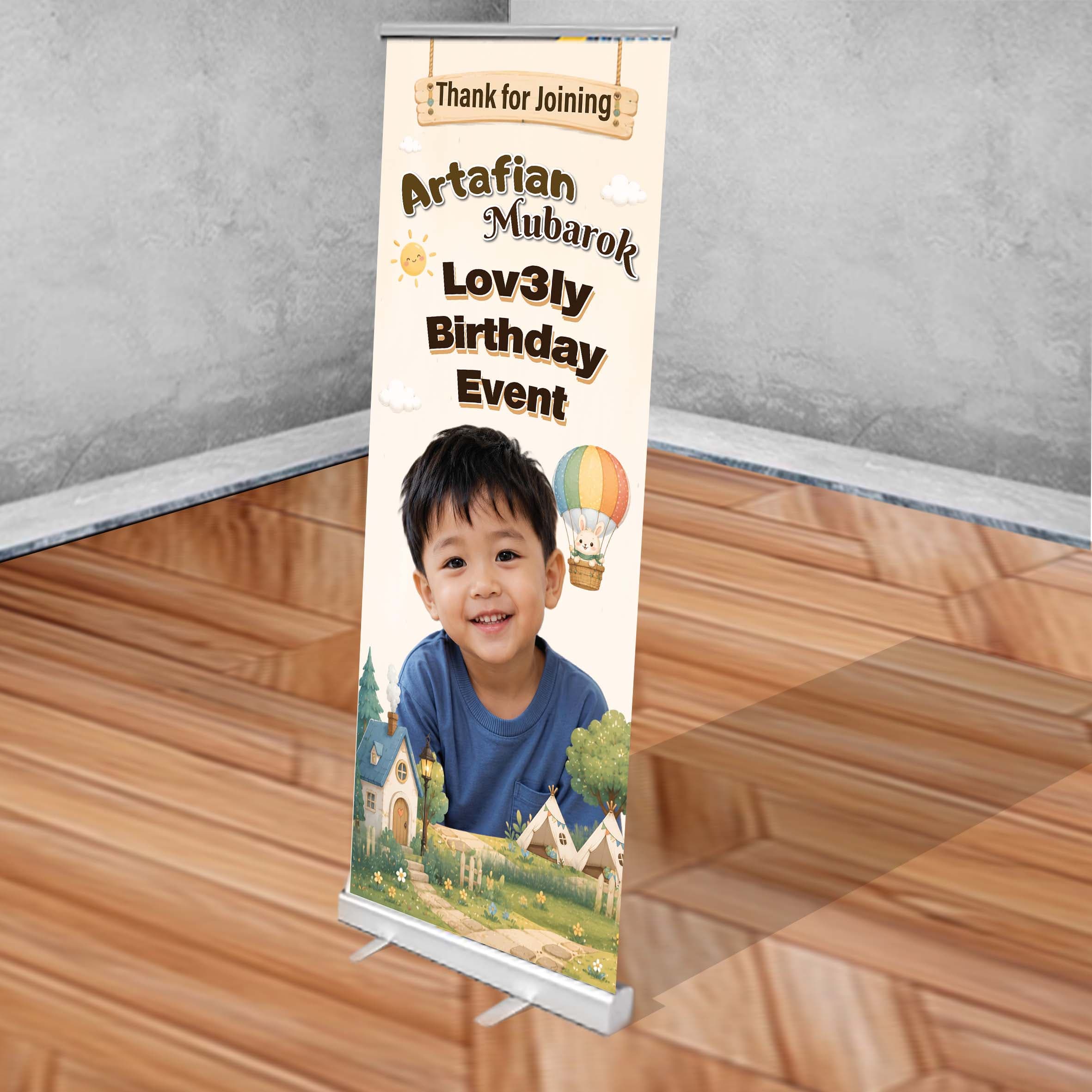 Roll Up Banner Ulang Tahun Tema Musim Semi Petualangan Kemah