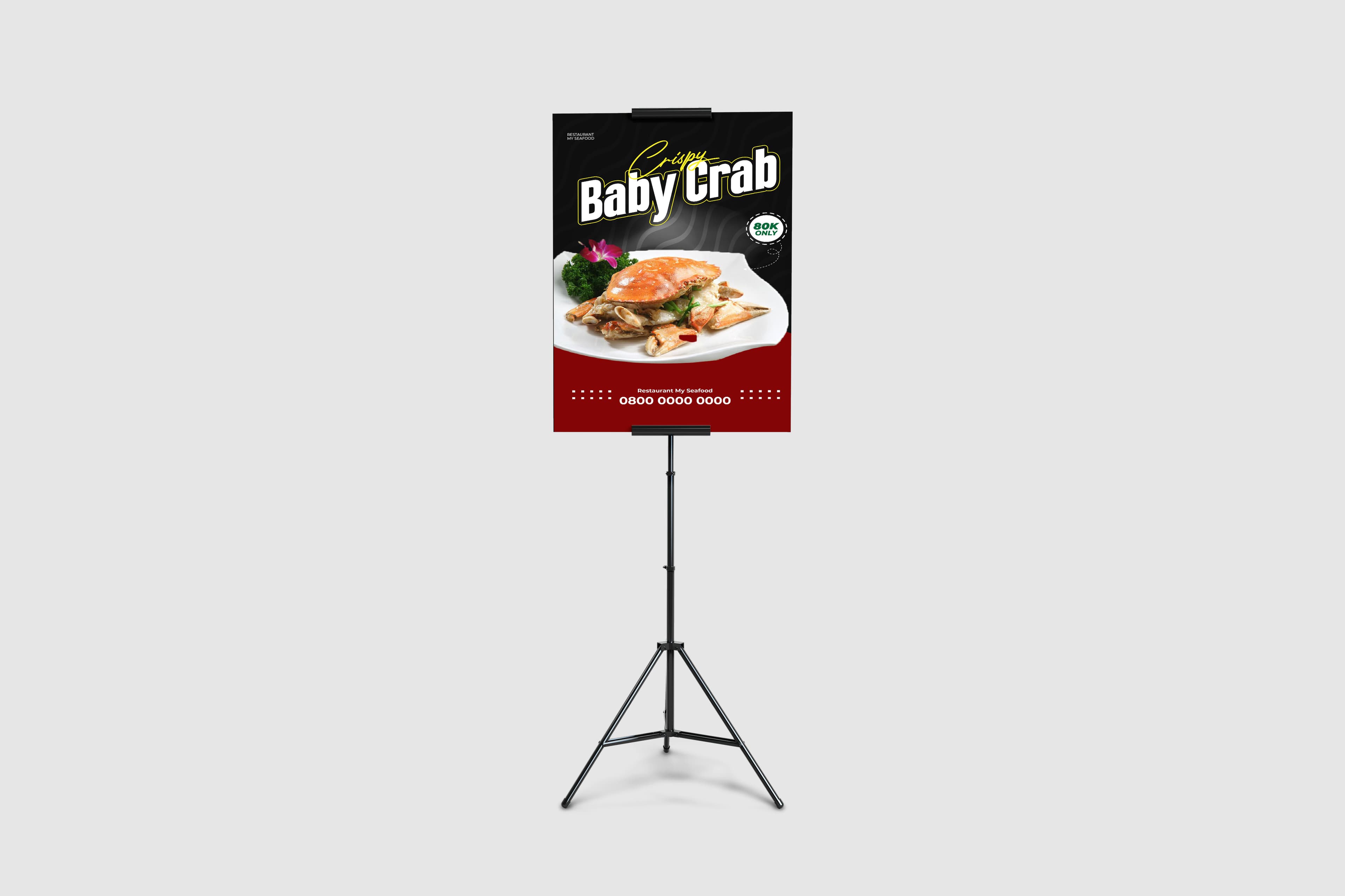 Tripod Banner Promosi Crispy Baby Crab Seafood Restaurant Modern