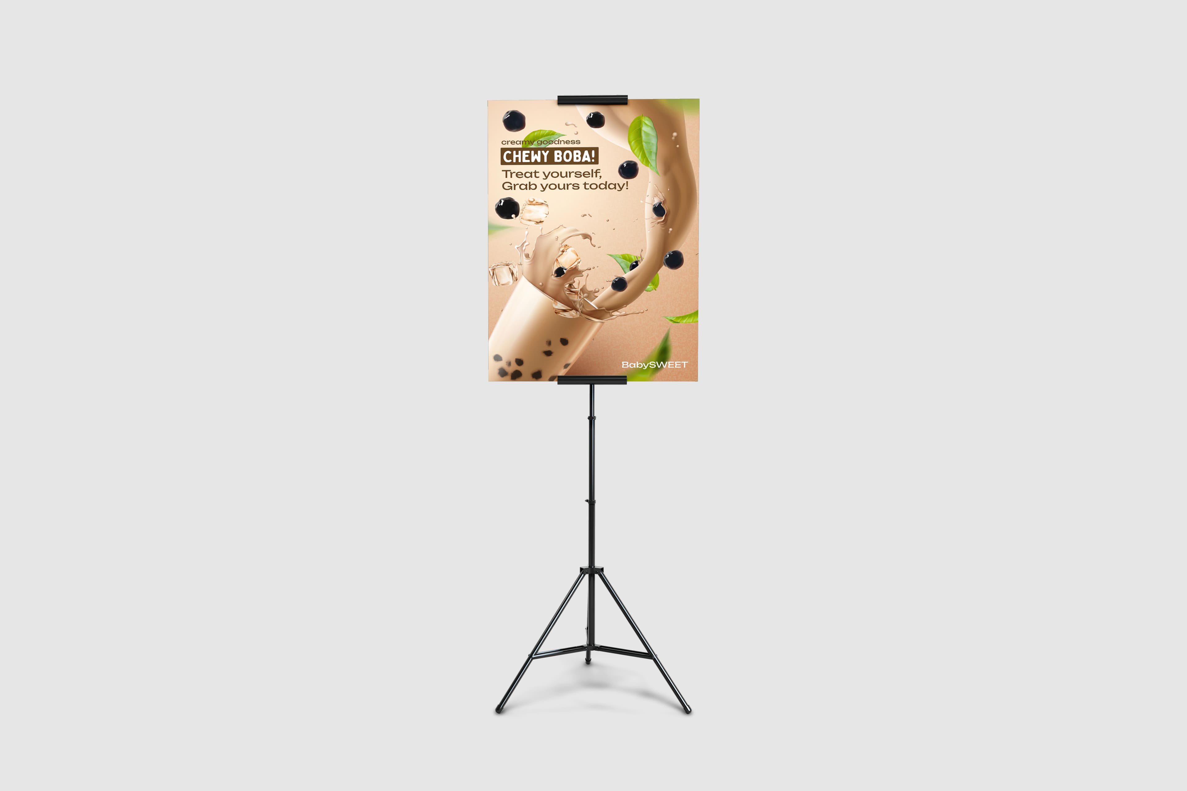 Tripod Banner Promosi Chewy Boba Minuman Kekinian Elegan
