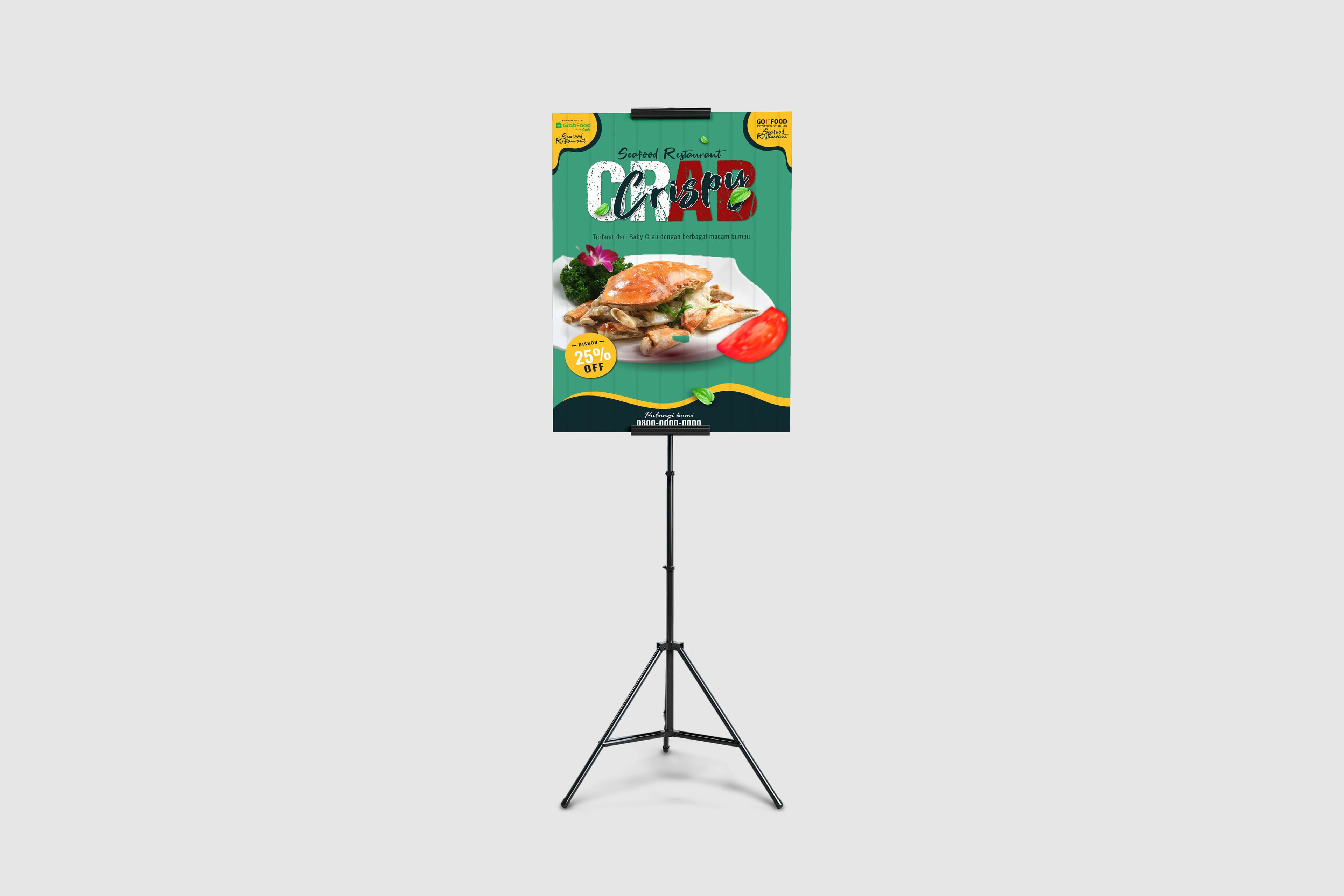 Tripod Banner Promosi Crispy Crab Seafood Restaurant Modern
