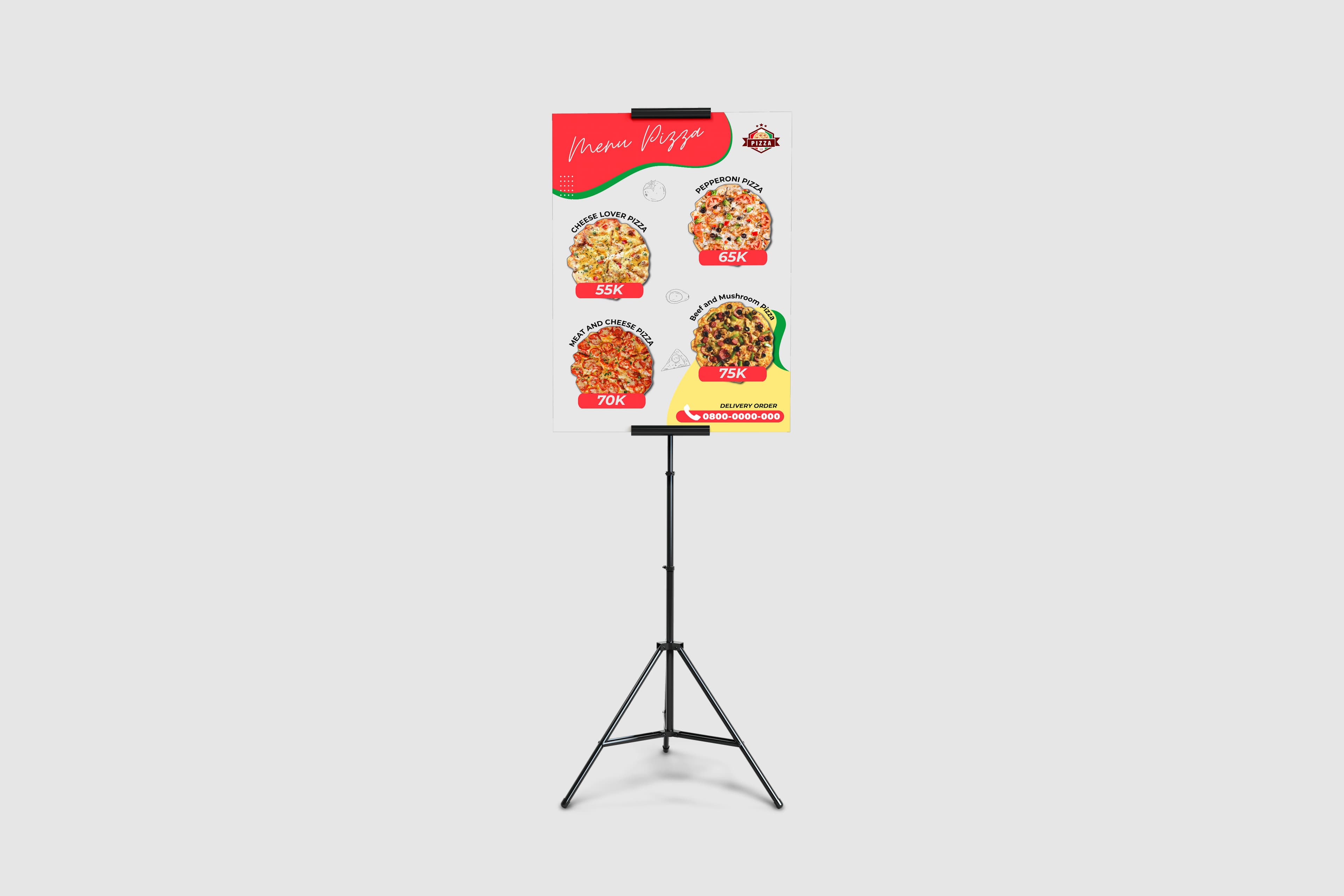 Tripod Banner Menu Pizza – Standing Poster Promosi Restoran dan Kafe Modern