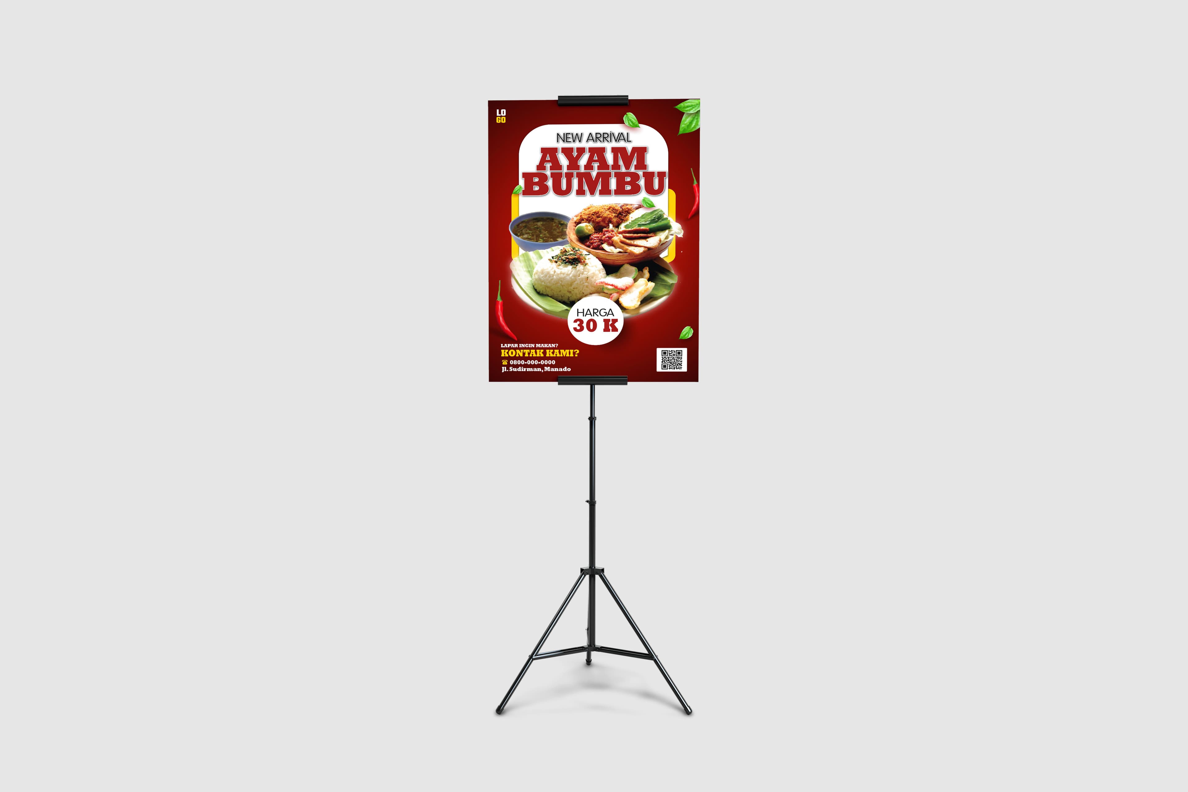 Tripod Banner Ayam Bumbu Standing Poster Promosi Menu Makanan dan Restoran
