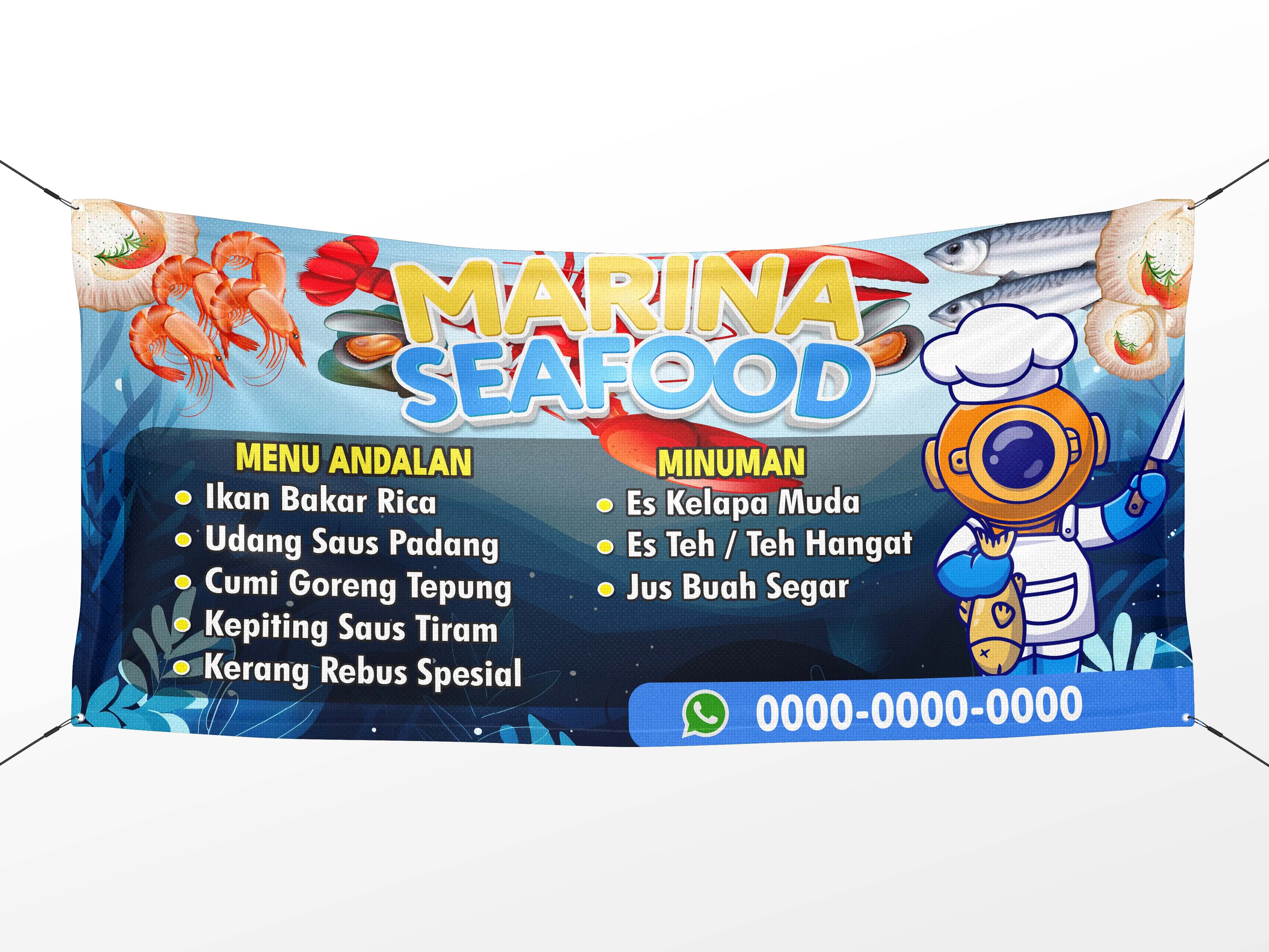 Baliho Rumah Makan Seafood Biru 200x100