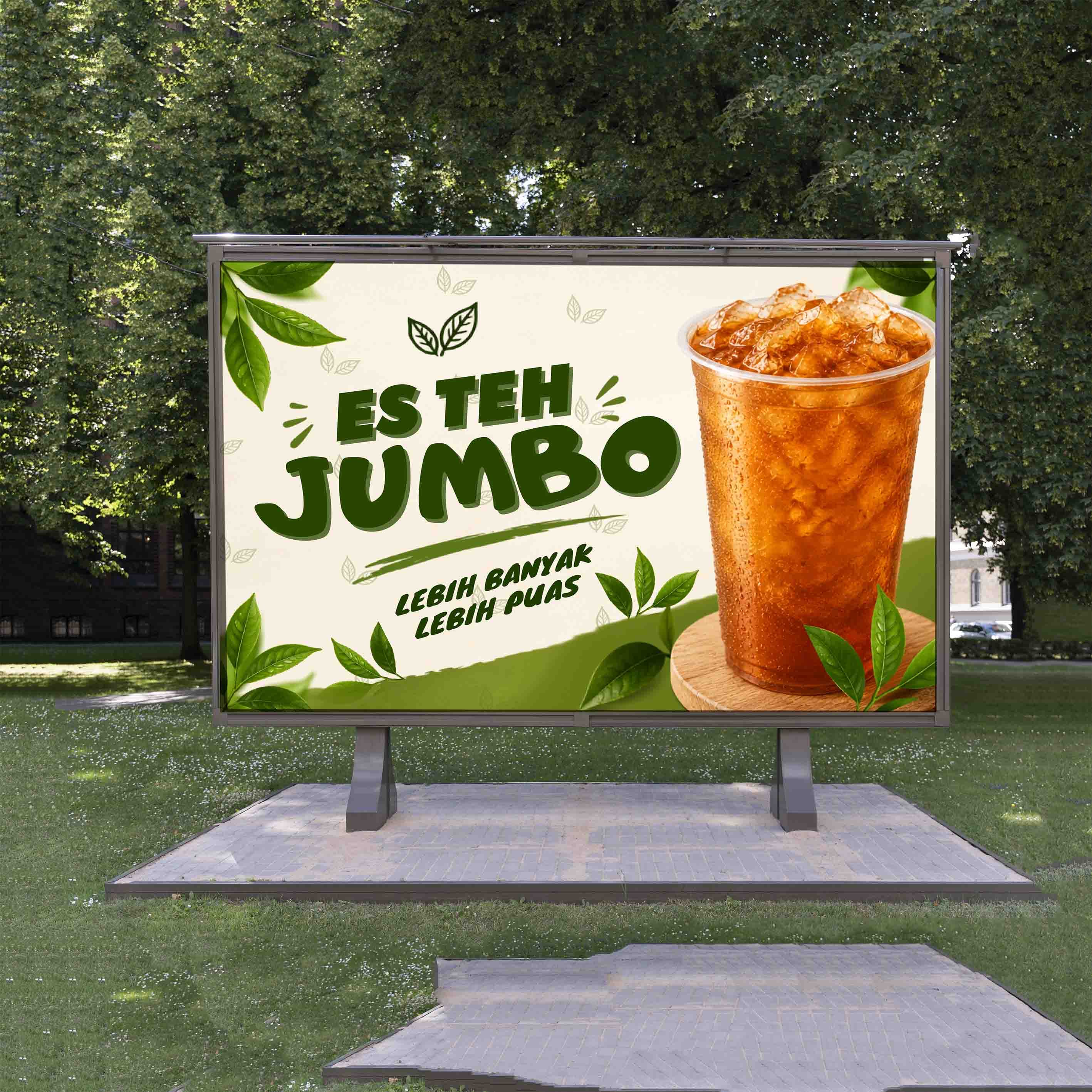 Baliho Es Teh Jumbo UMKM Hijau Cerah Segar