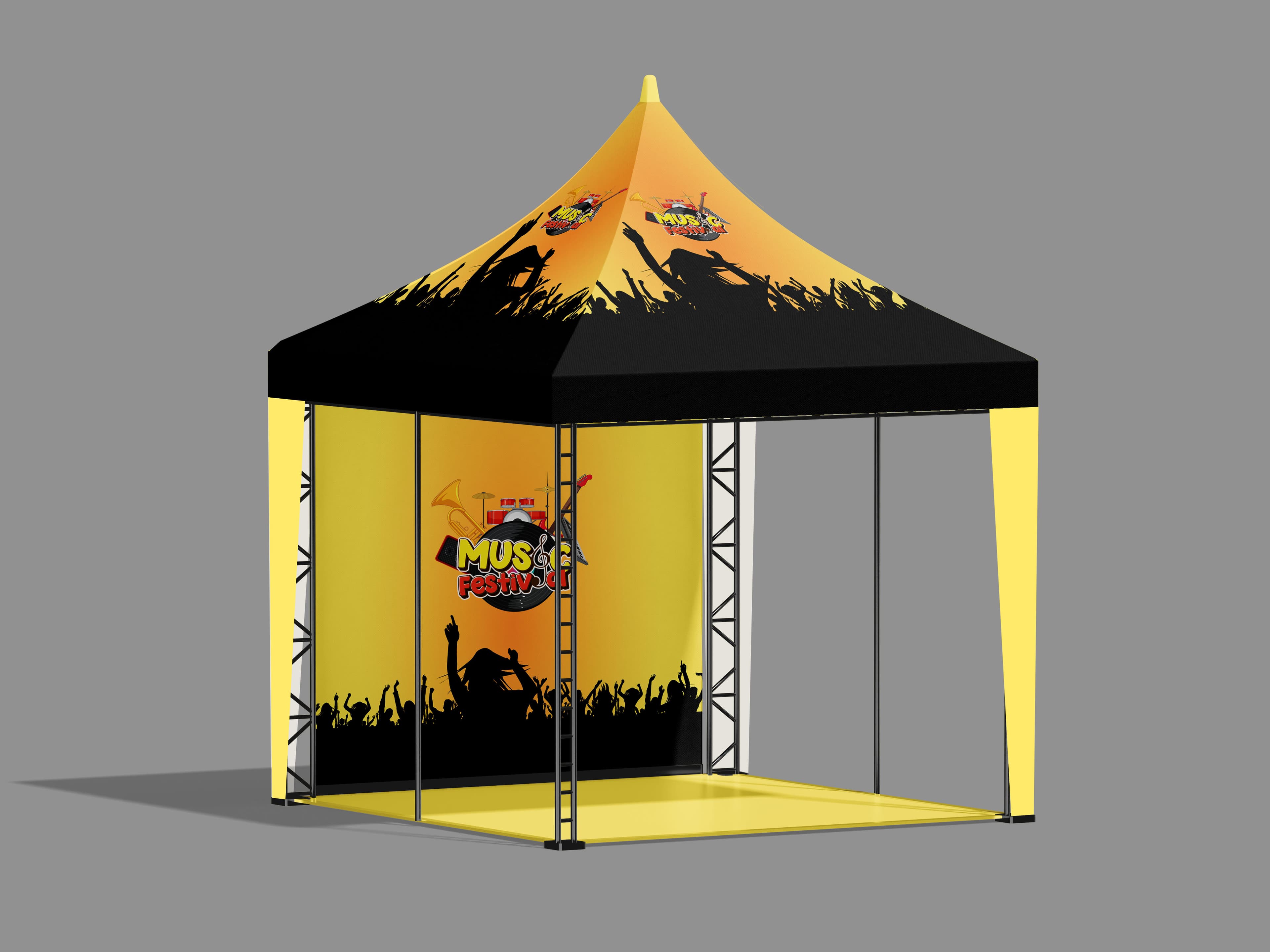 Cetakan Tenda Kerucut 3x3 Custom Design Event Musik Orange
