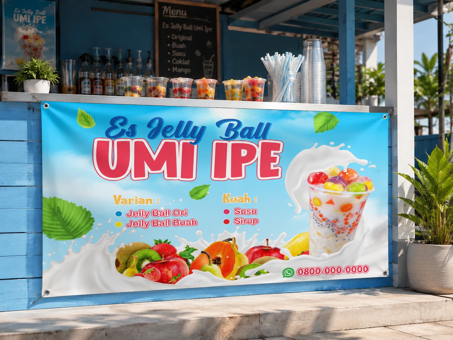 Banner Usaha Es Jelly Ball Custom – Spanduk Minuman Segar untuk Booth, Warung & UMKM