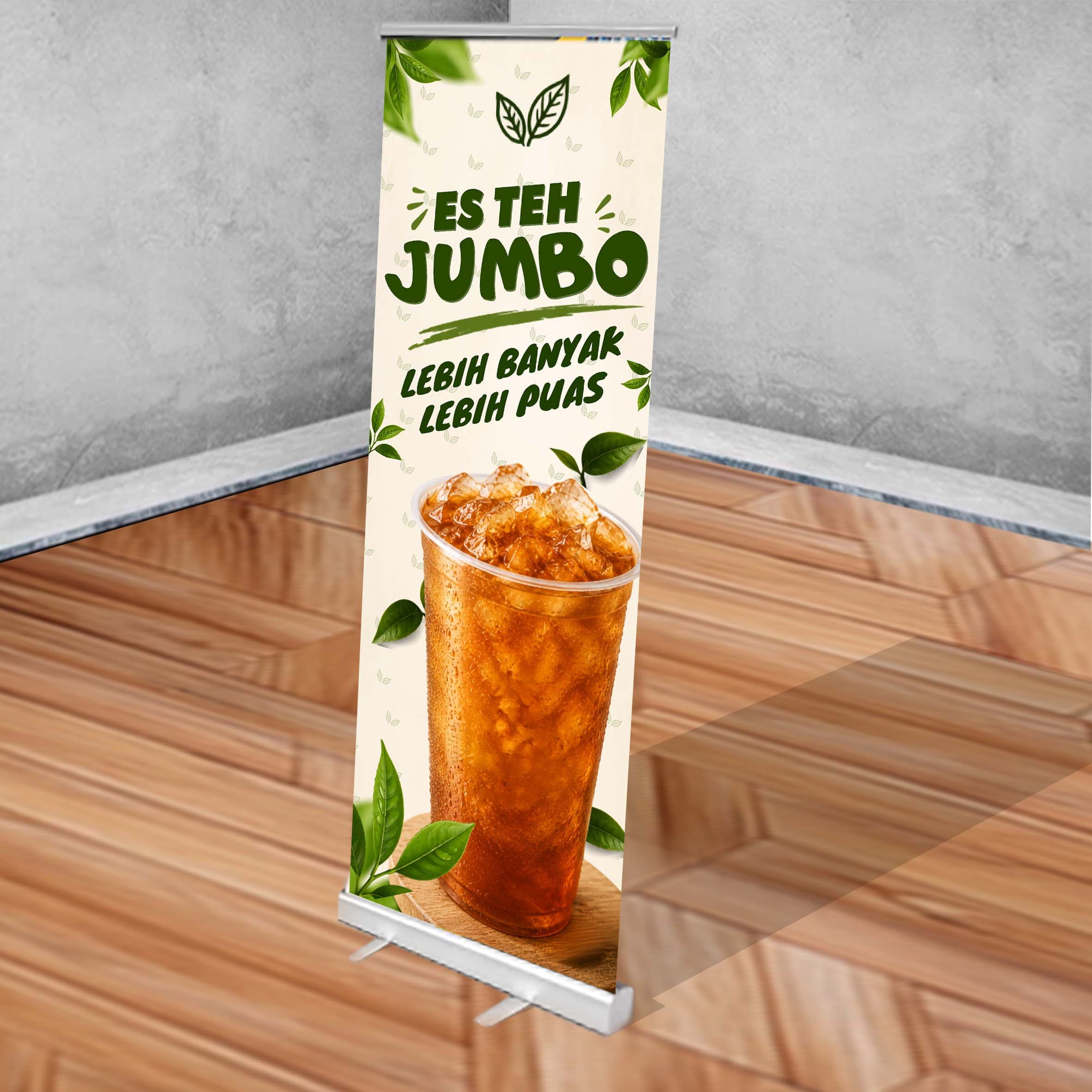 Roll up Banner UMKM Tema  Es Teh Segar Hijau Daun
