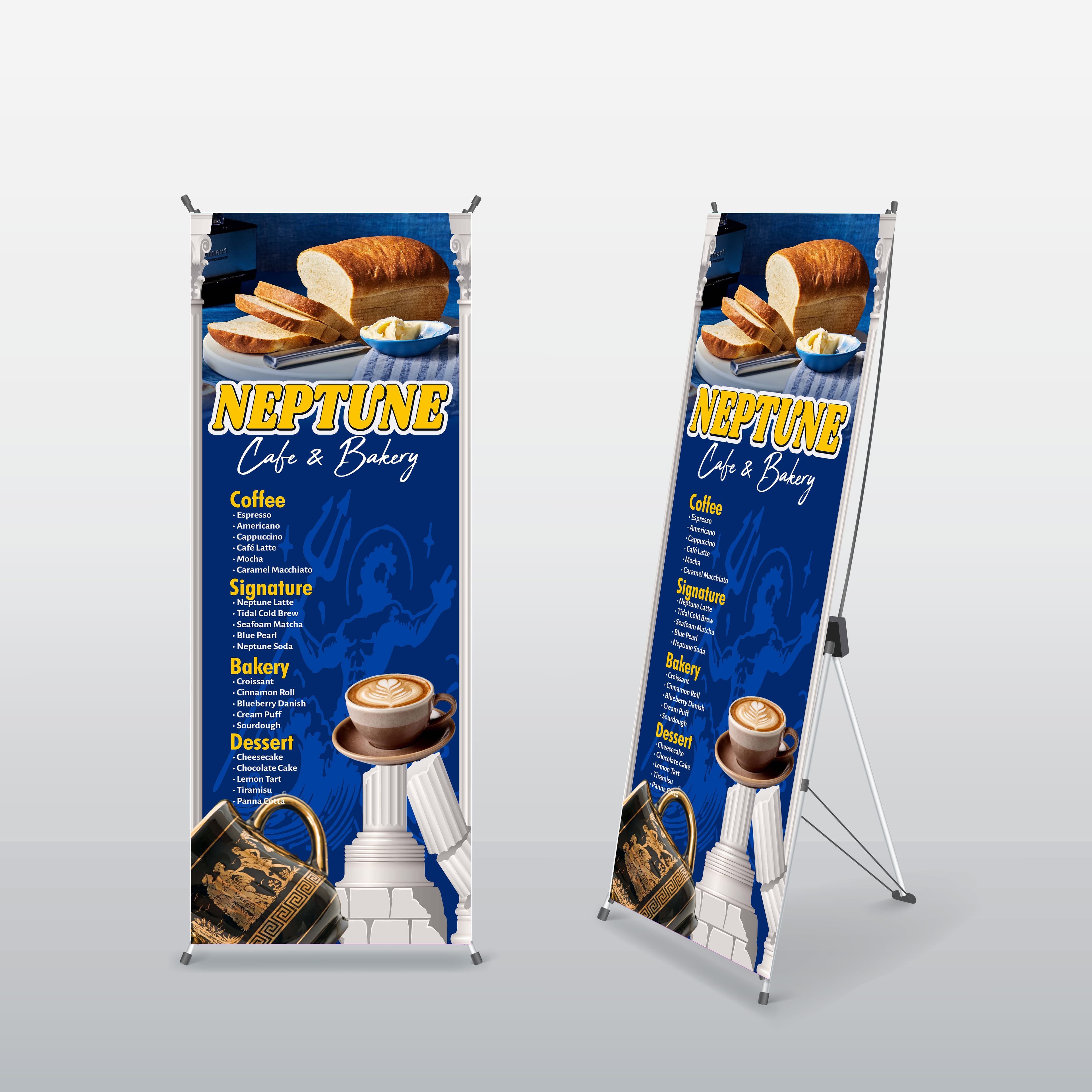 X Banner Neptune Cafe Bakery Biru Navy
