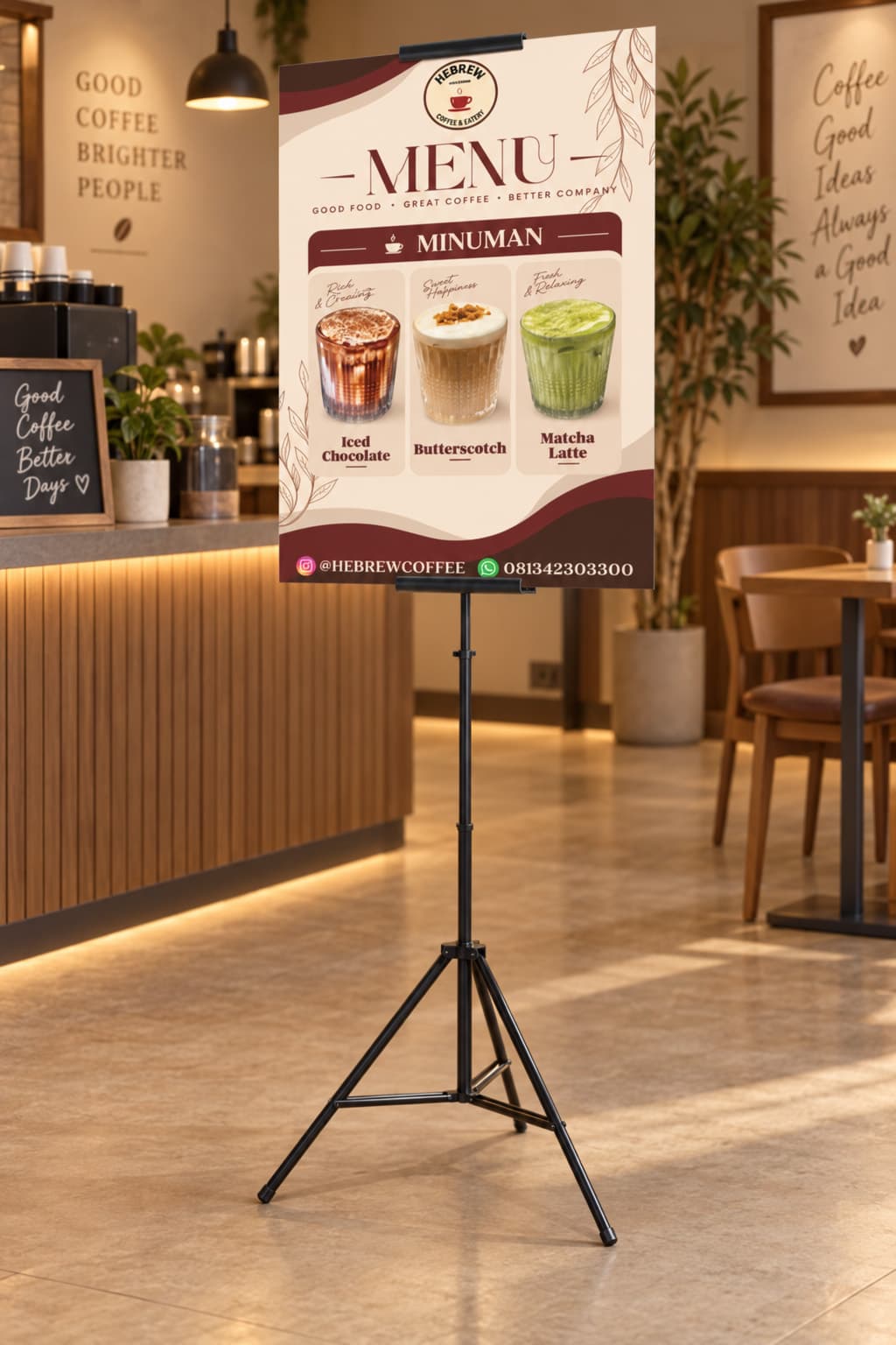 Tripod Banner Menu Cafe Custom Minimalis – Standing Banner Promosi Coffee Shop