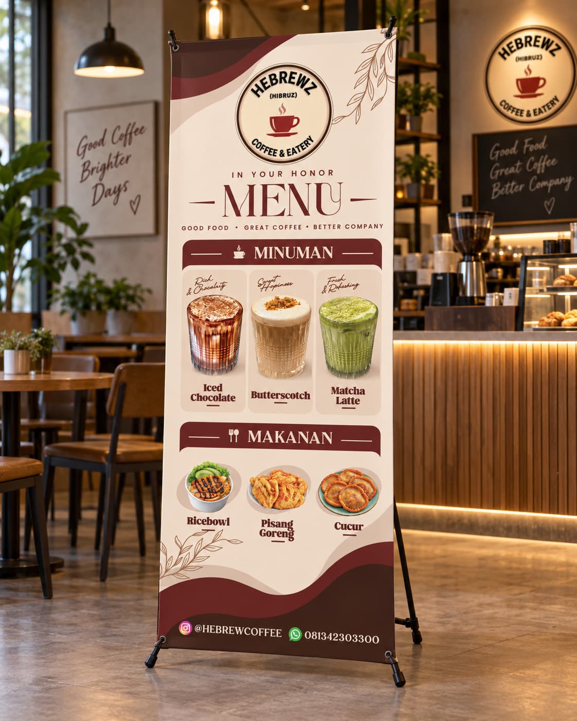 X Banner Menu Cafe Custom – Standing Banner Promosi Coffee Shop & Eatery