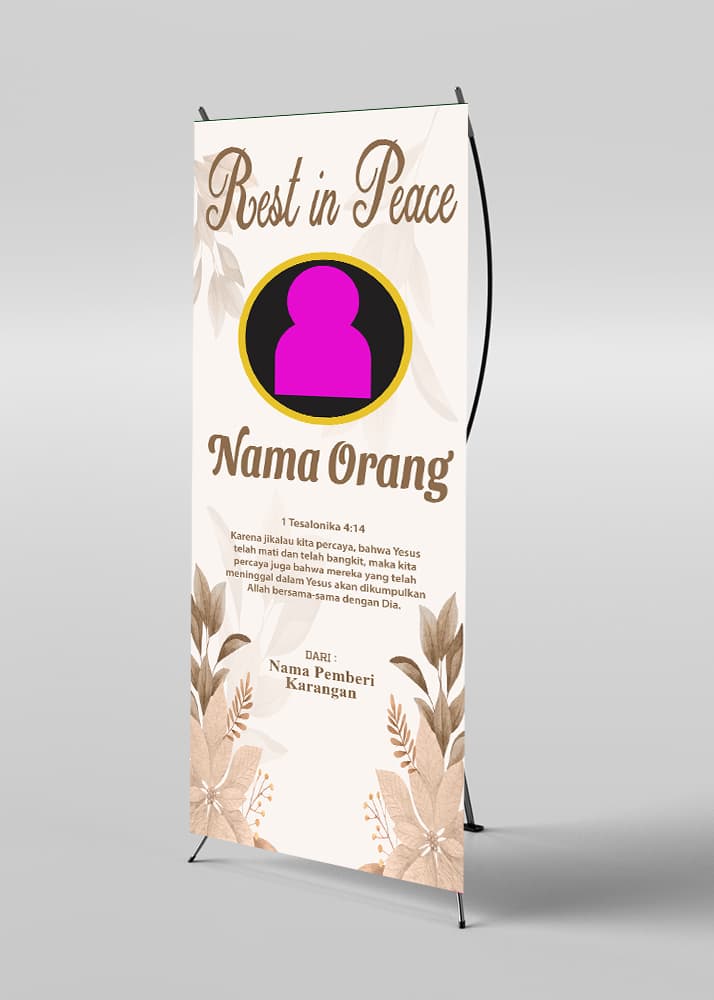 Standing Banner Kedukaan Warna Cream Bunga Soft Sejuk