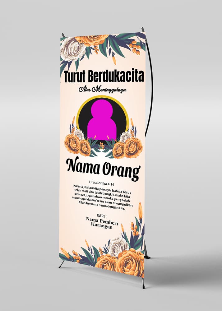 Standing Banner Dukacita Warna Orange Coklat Mewah dan Indah