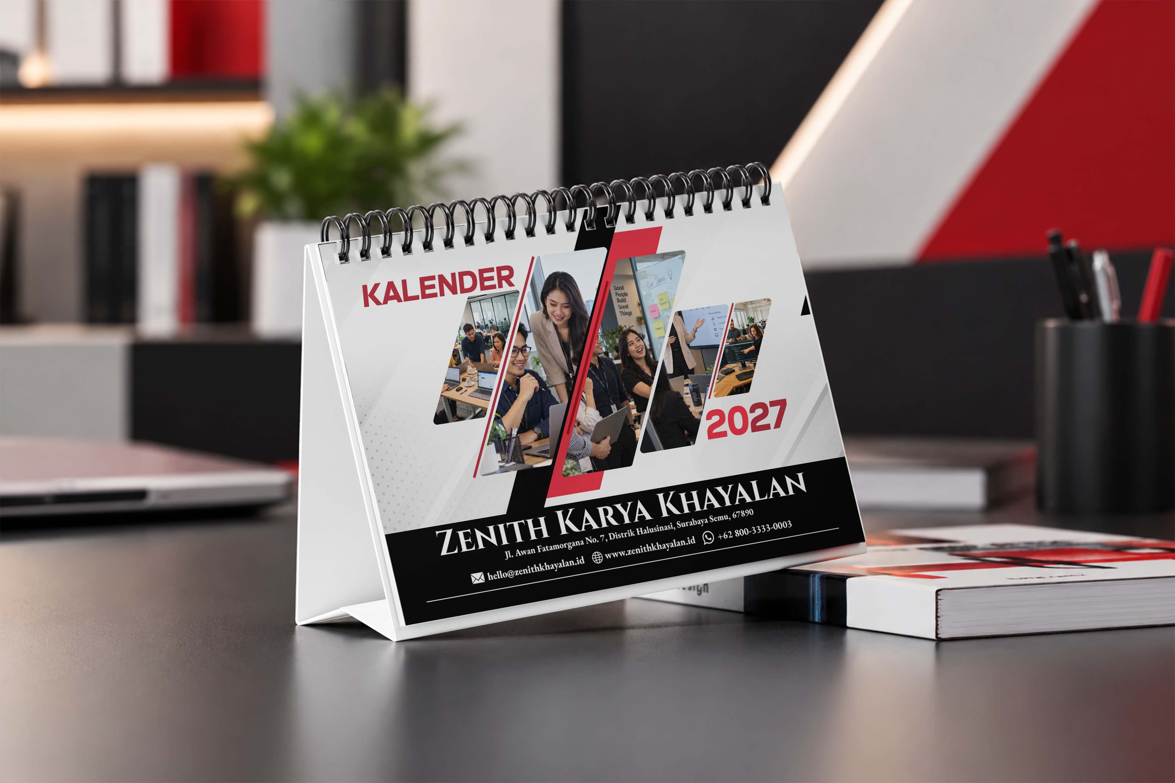 Kalender Meja 2027 Degan Design Simple Dominan Warna Merah Hitam Elegan - Back