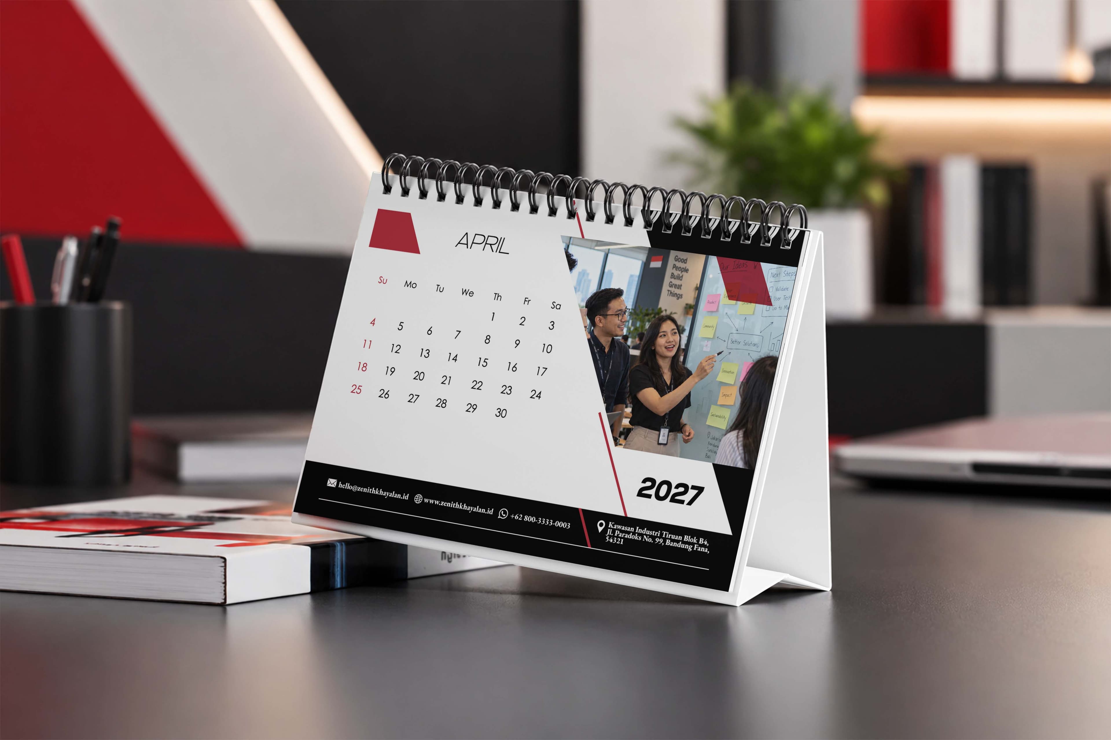Kalender Meja 2027 Degan Design Simple Dominan Warna Merah Hitam Elegan - Back