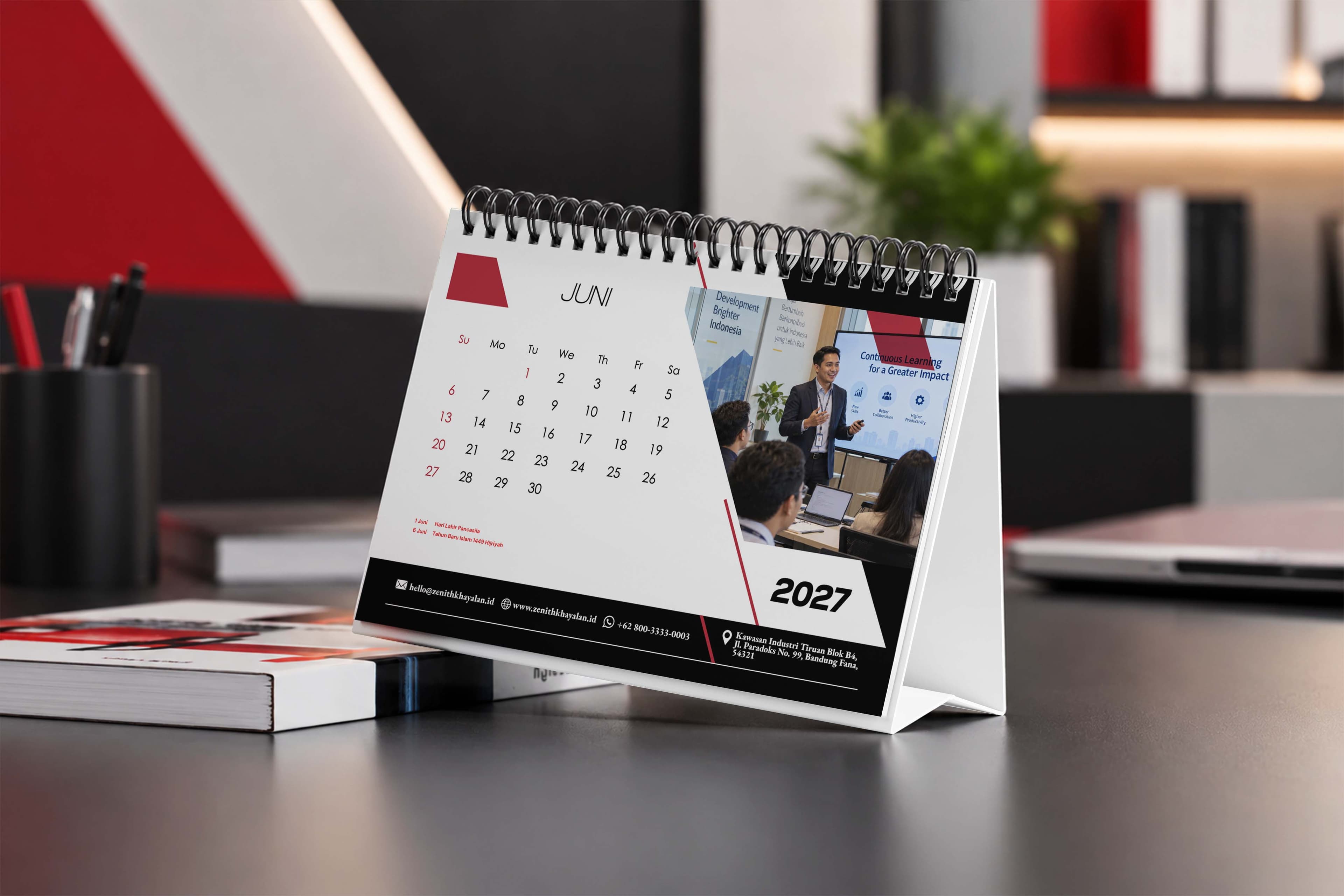 Kalender Meja 2027 Degan Design Simple Dominan Warna Merah Hitam Elegan - Back