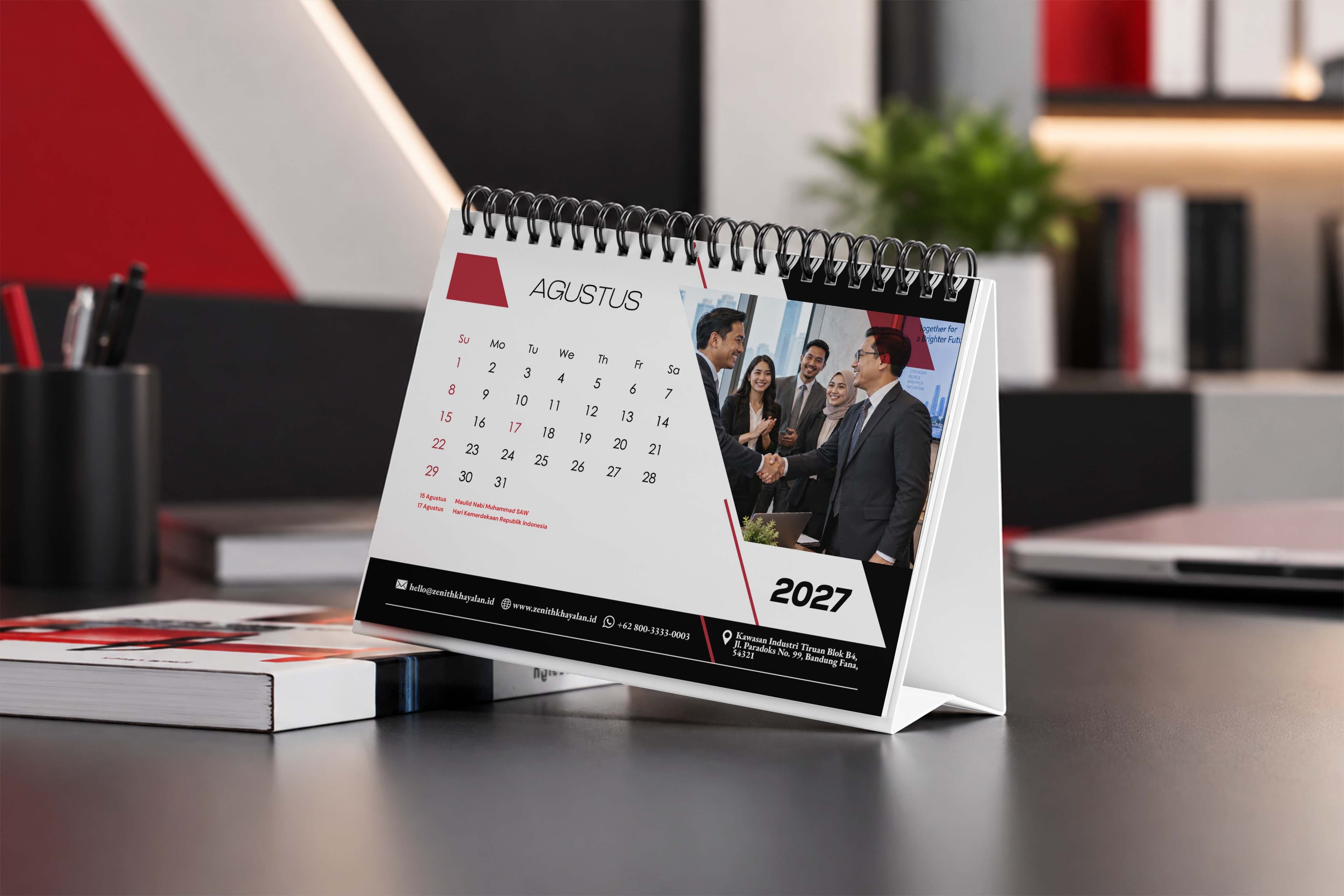 Kalender Meja 2027 Degan Design Simple Dominan Warna Merah Hitam Elegan - Back