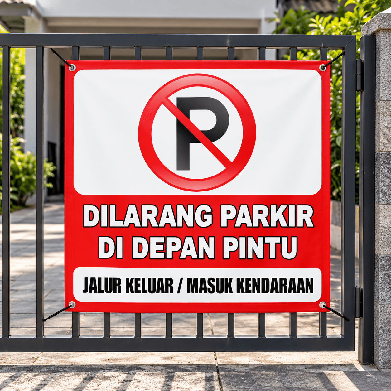 Baliho Dilarang Parkir Didepan Pagar Kotak