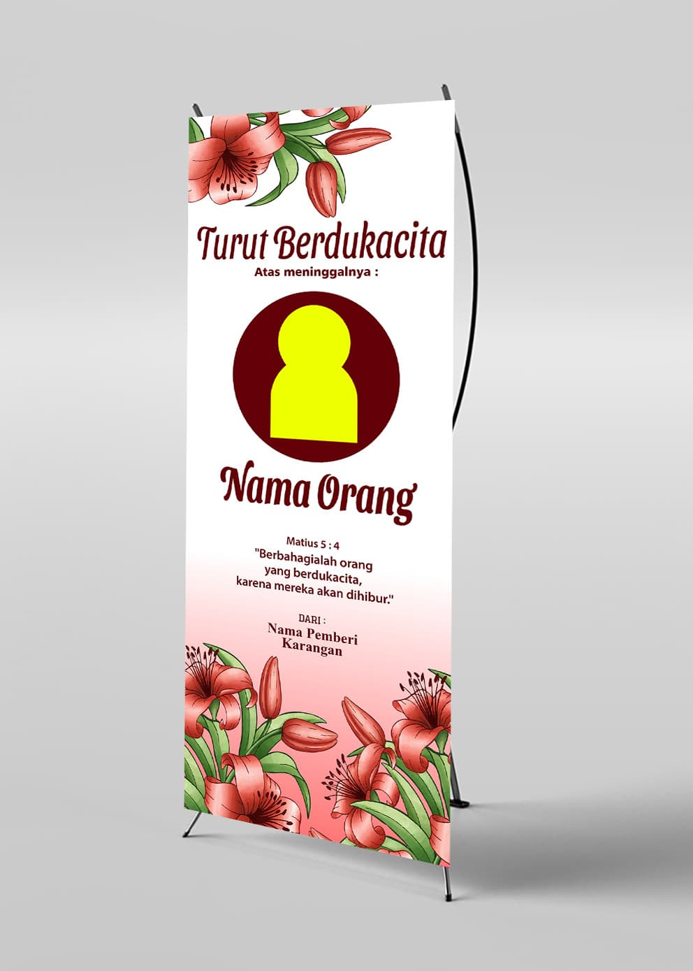 Standing Banner Kedukaan Tema Marron dengan Nuansa Bunga Indah