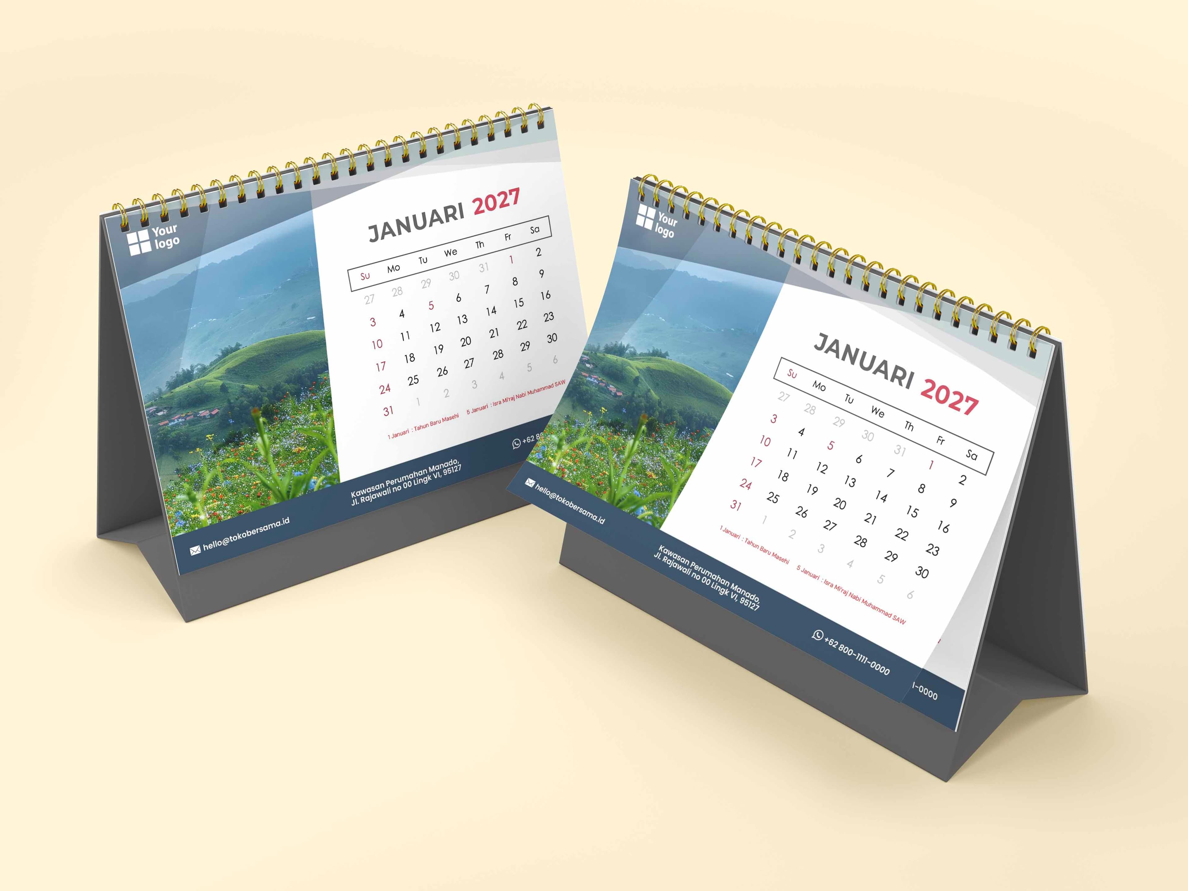 Kalender Meja Spiral Custom Landscape Elegan